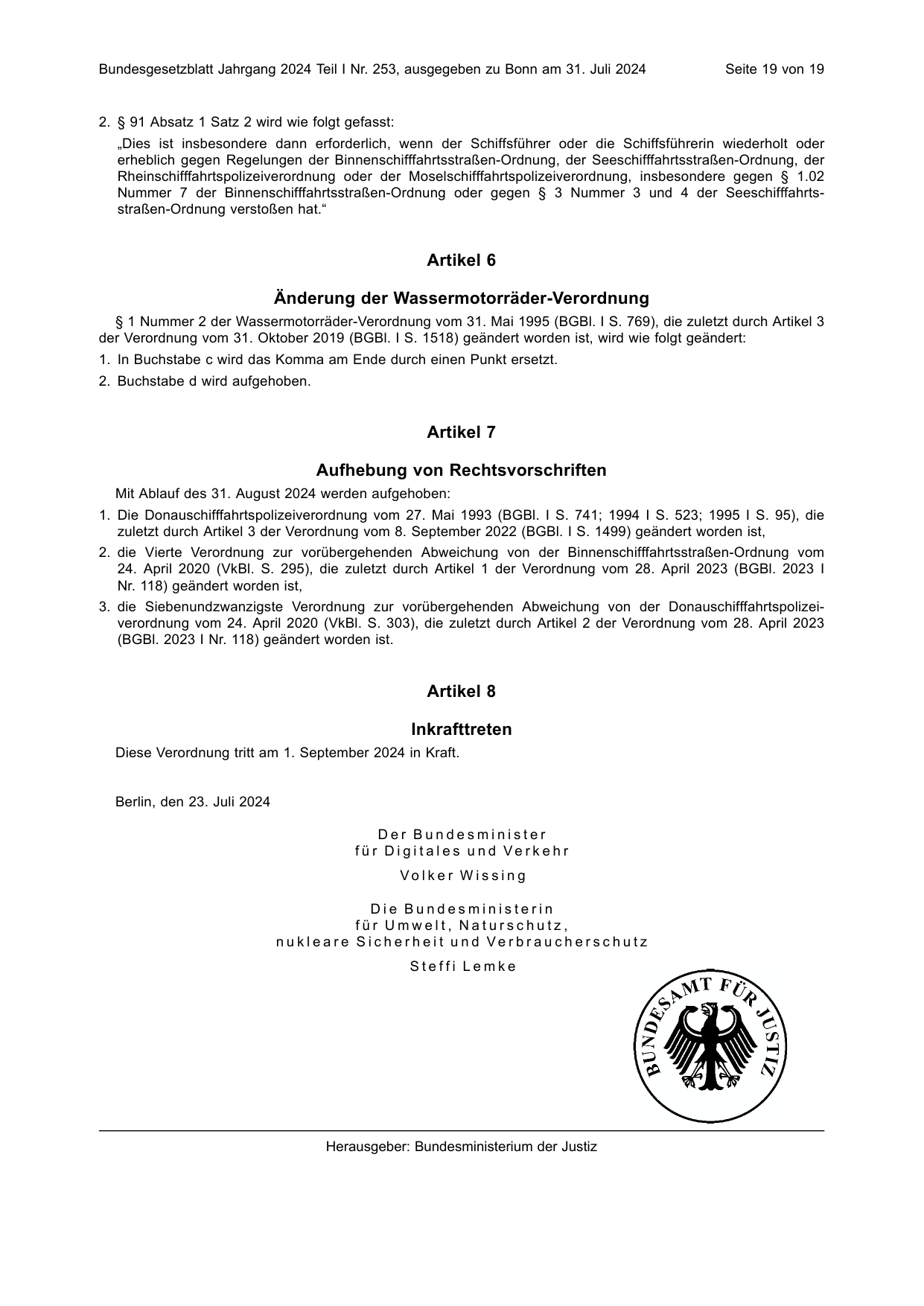 BGBl. 2024, Seite 19 — Originalseite als Abbildung