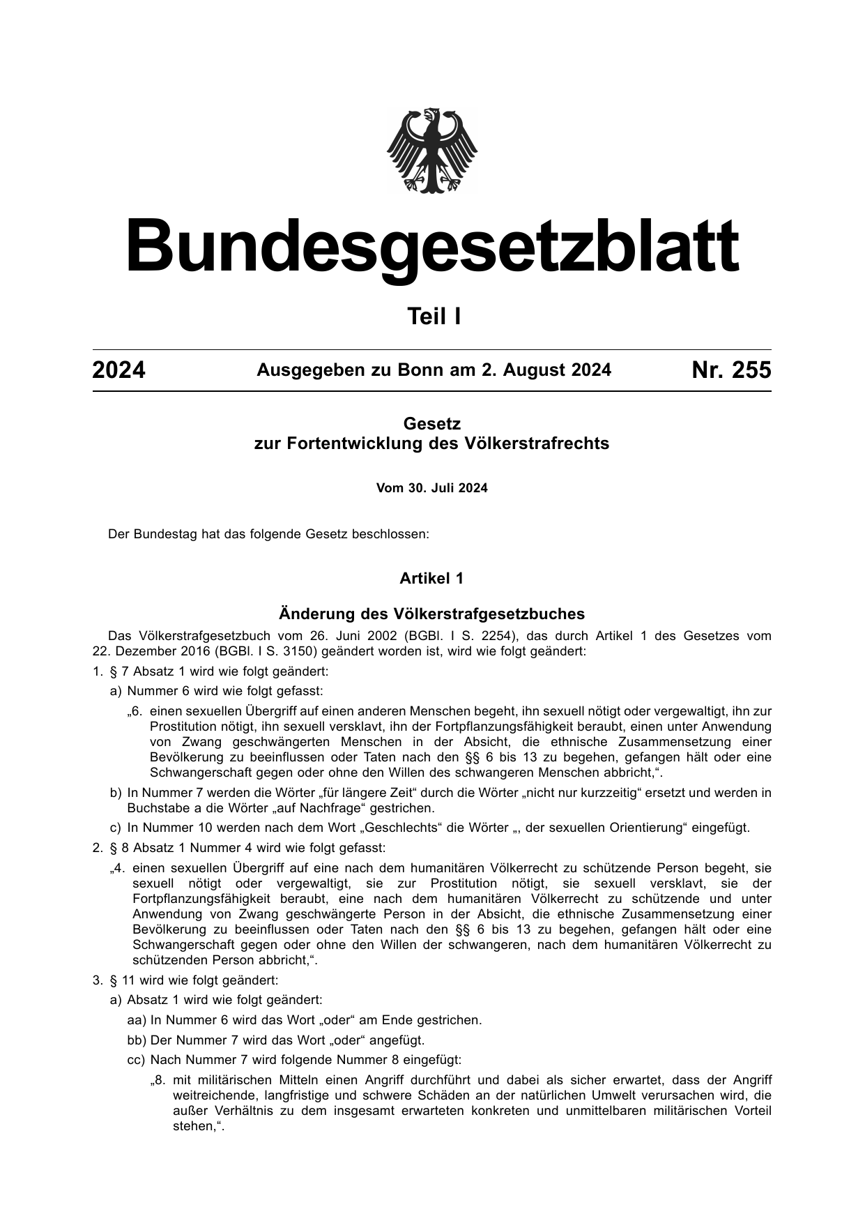 BGBl. 2024, Seite 1 — Originalseite als Abbildung