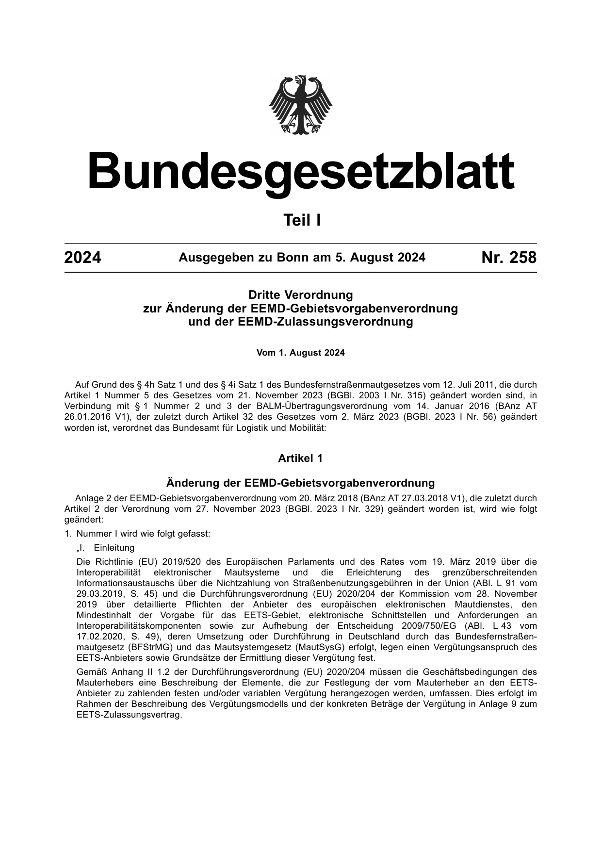 BGBl. 2024, Seite 1 — Originalseite als Abbildung