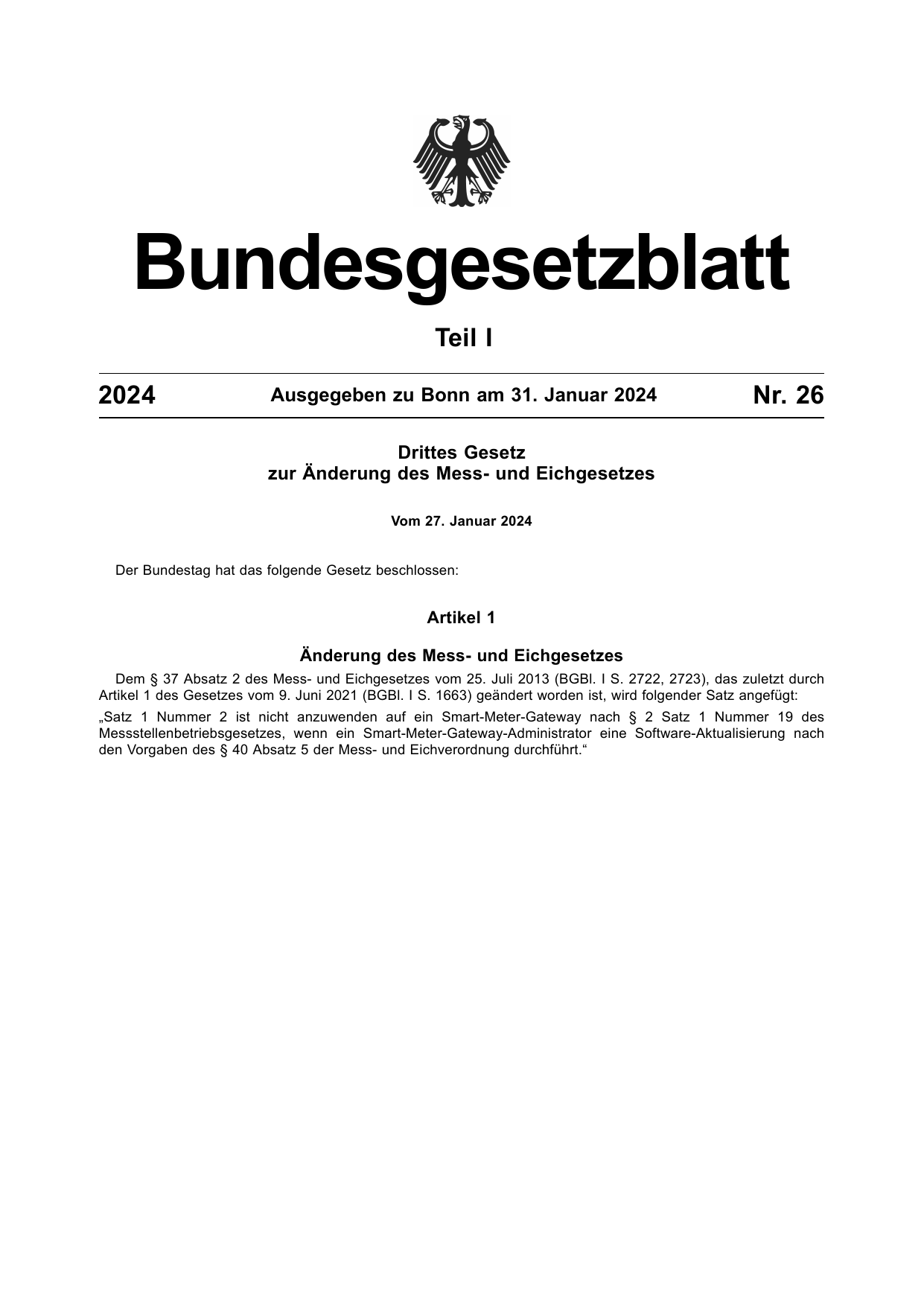 BGBl. 2024, Seite 1 — Originalseite als Abbildung