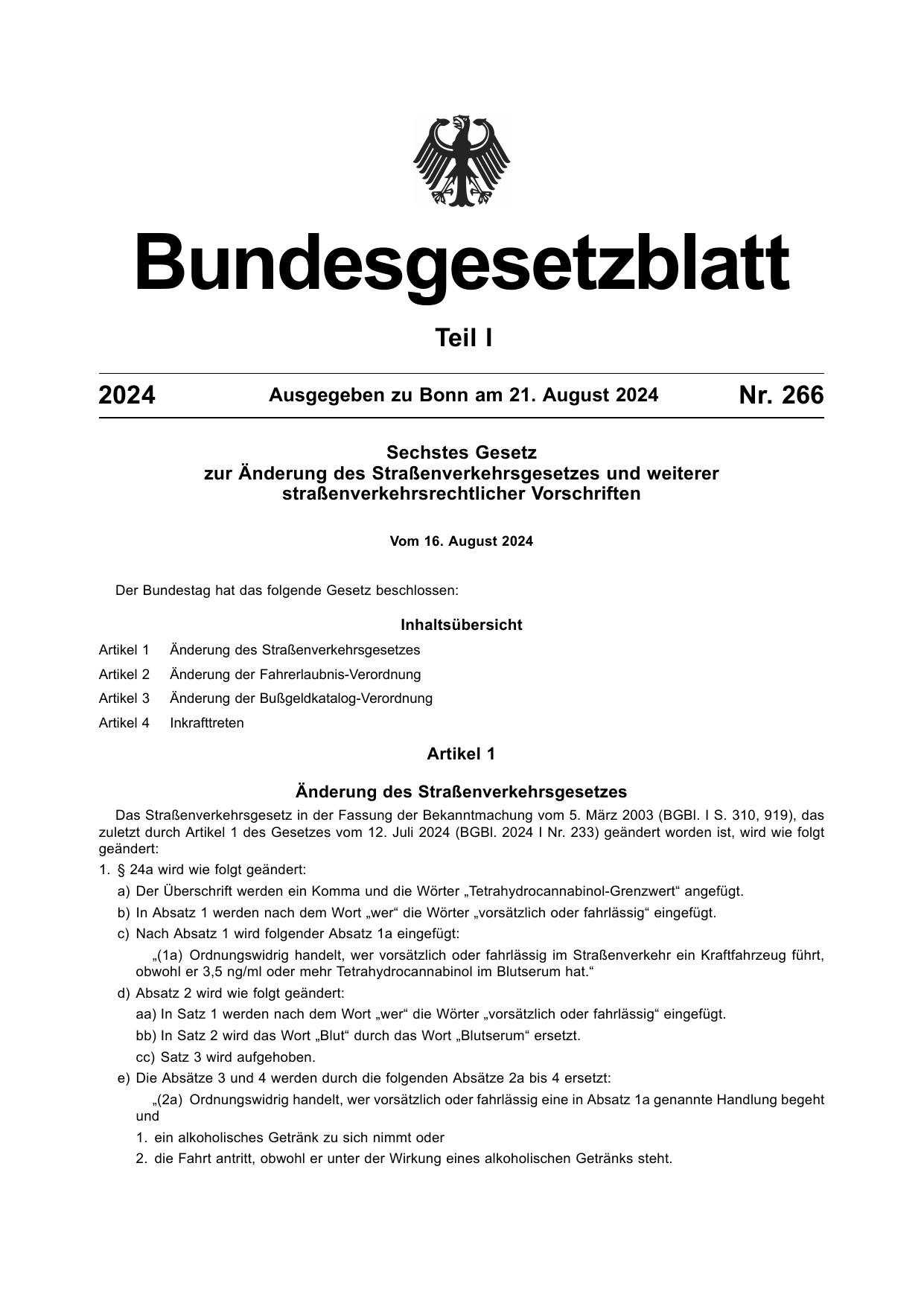 BGBl. 2024, Seite 1 — Originalseite als Abbildung