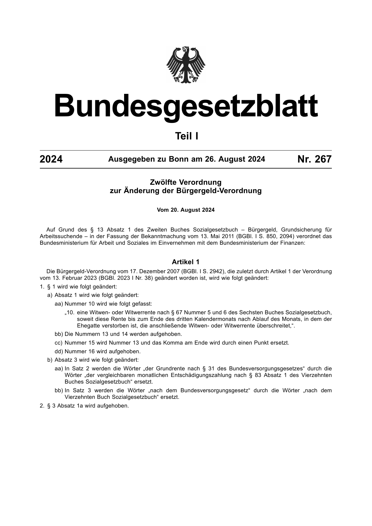 BGBl. 2024, Seite 1 — Originalseite als Abbildung