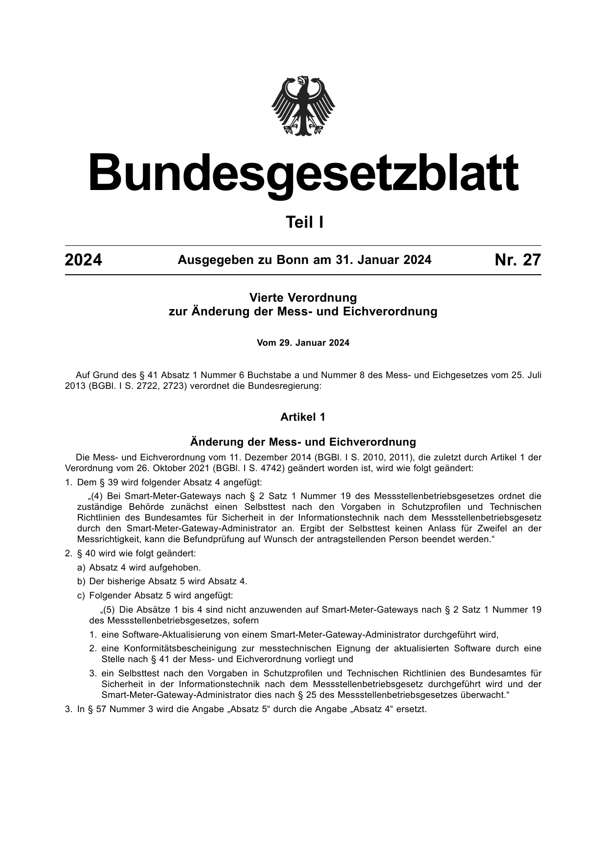BGBl. 2024, Seite 1 — Originalseite als Abbildung