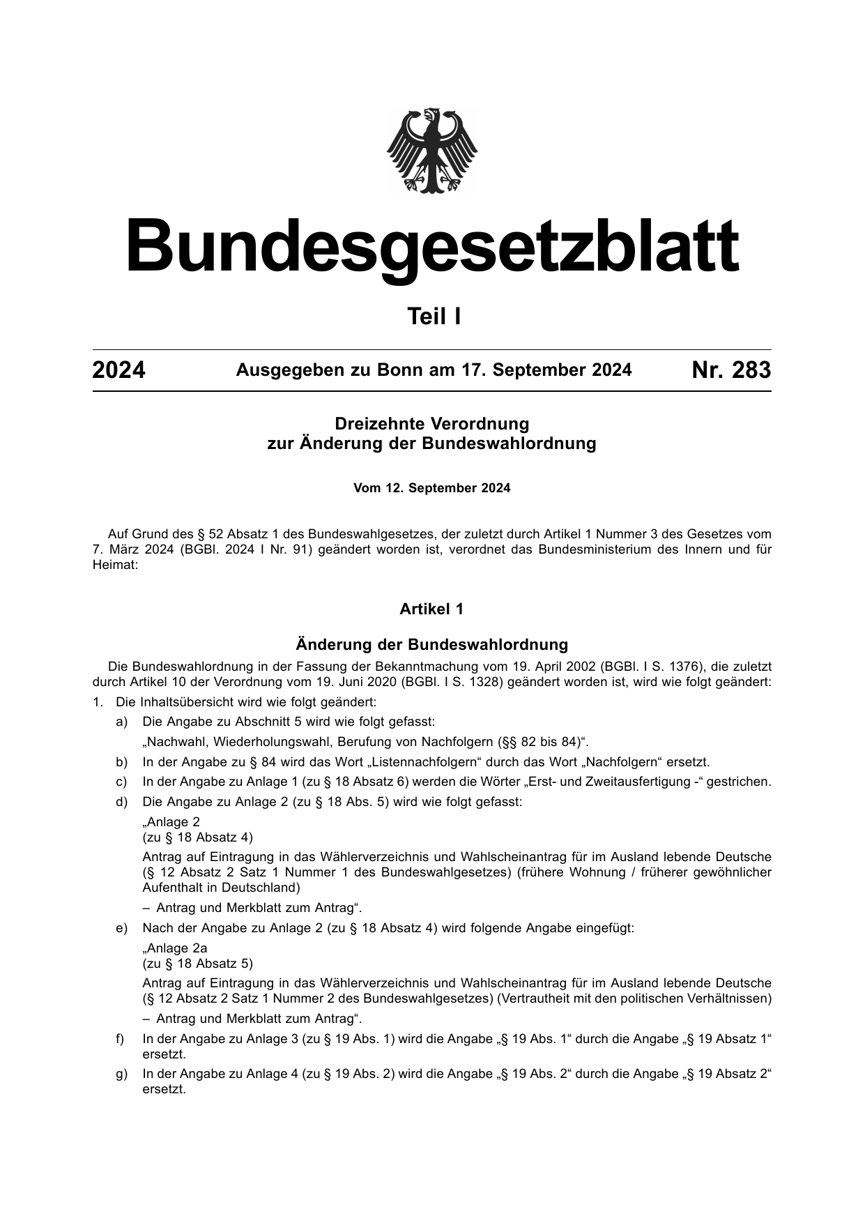 BGBl. 2024, Seite 1 — Originalseite als Abbildung