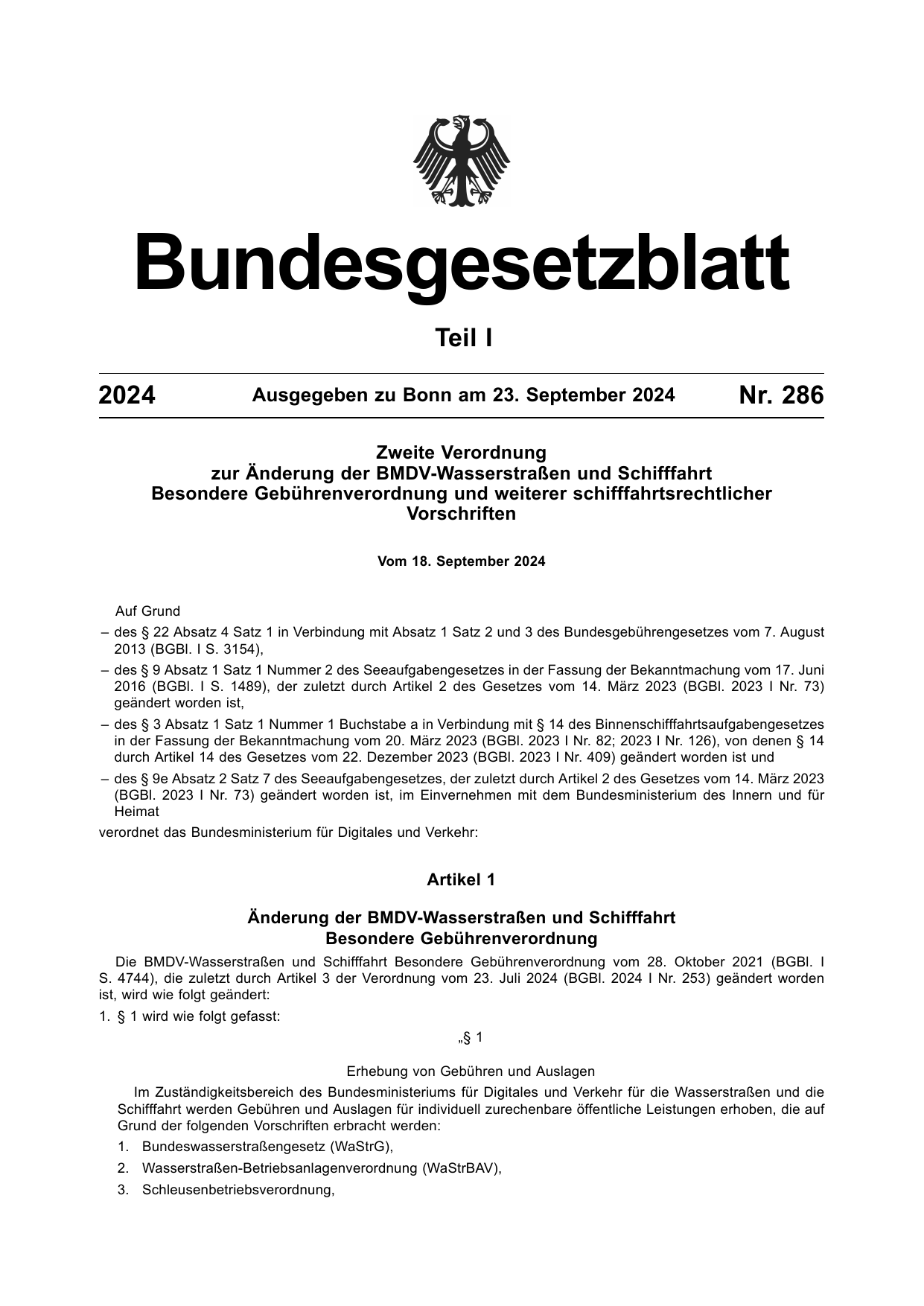 BGBl. 2024, Seite 1 — Originalseite als Abbildung
