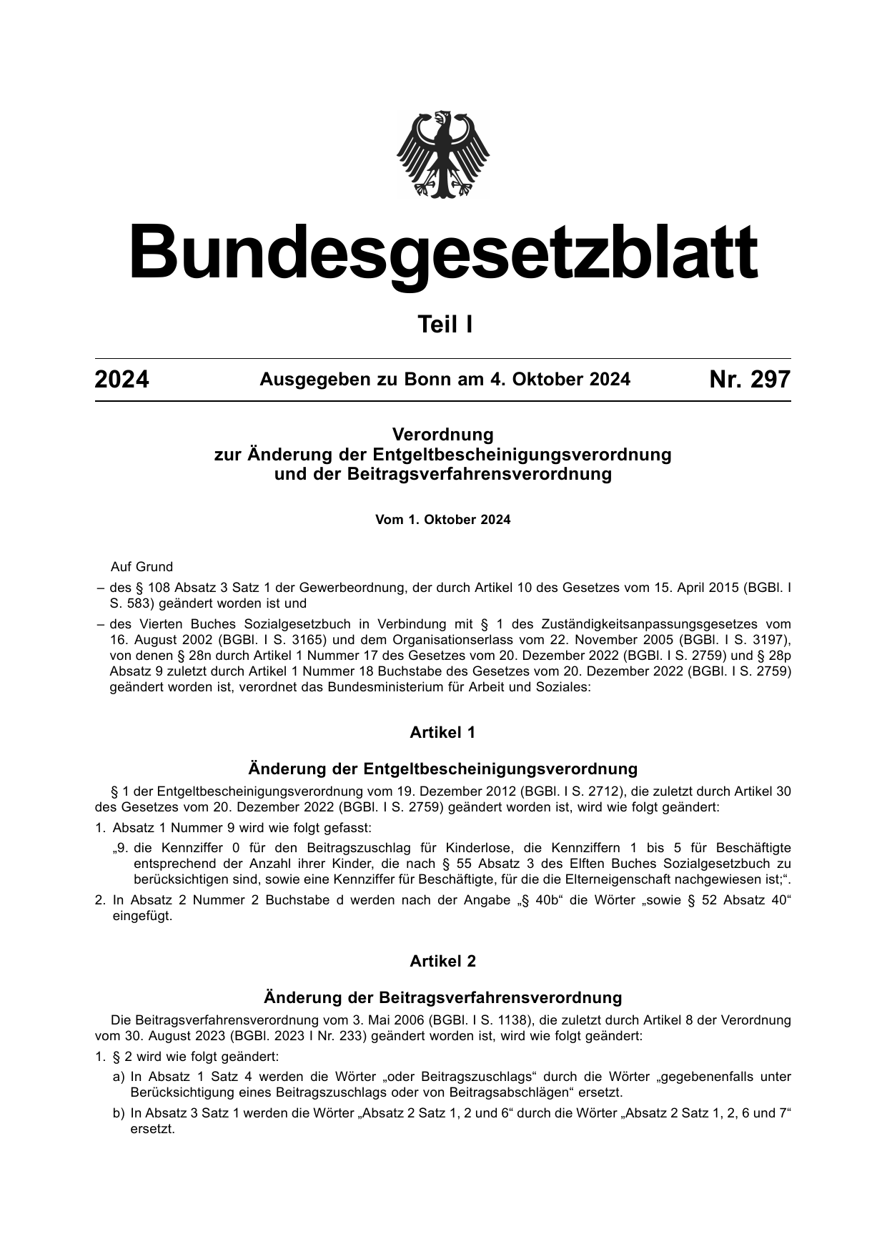BGBl. 2024, Seite 1 — Originalseite als Abbildung