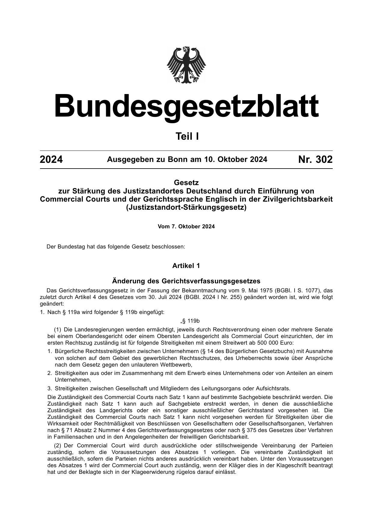 BGBl. 2024, Seite 1 — Originalseite als Abbildung