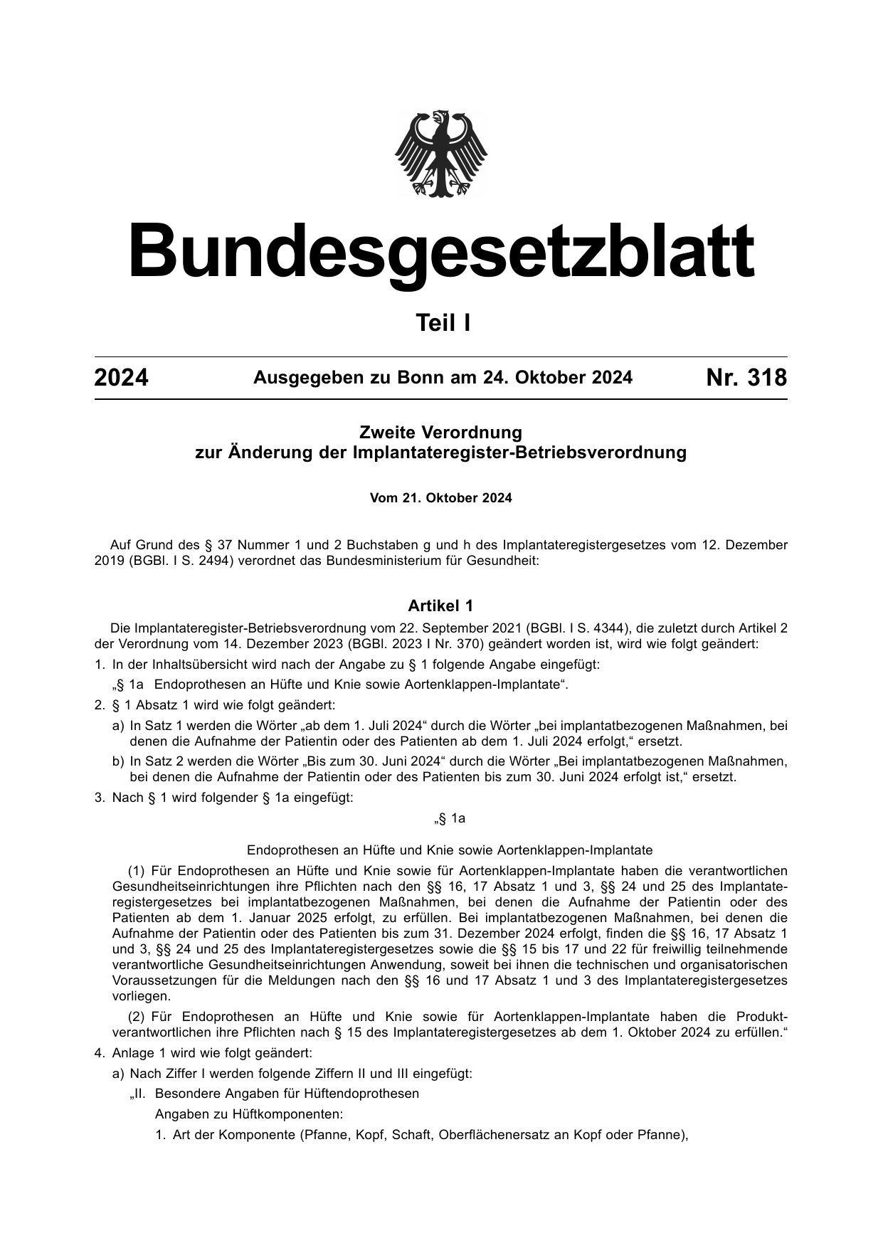 BGBl. 2024, Seite 1 — Originalseite als Abbildung