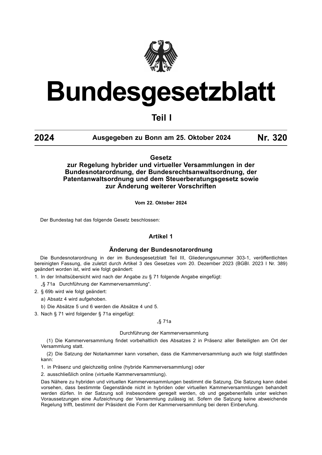 BGBl. 2024, Seite 1 — Originalseite als Abbildung