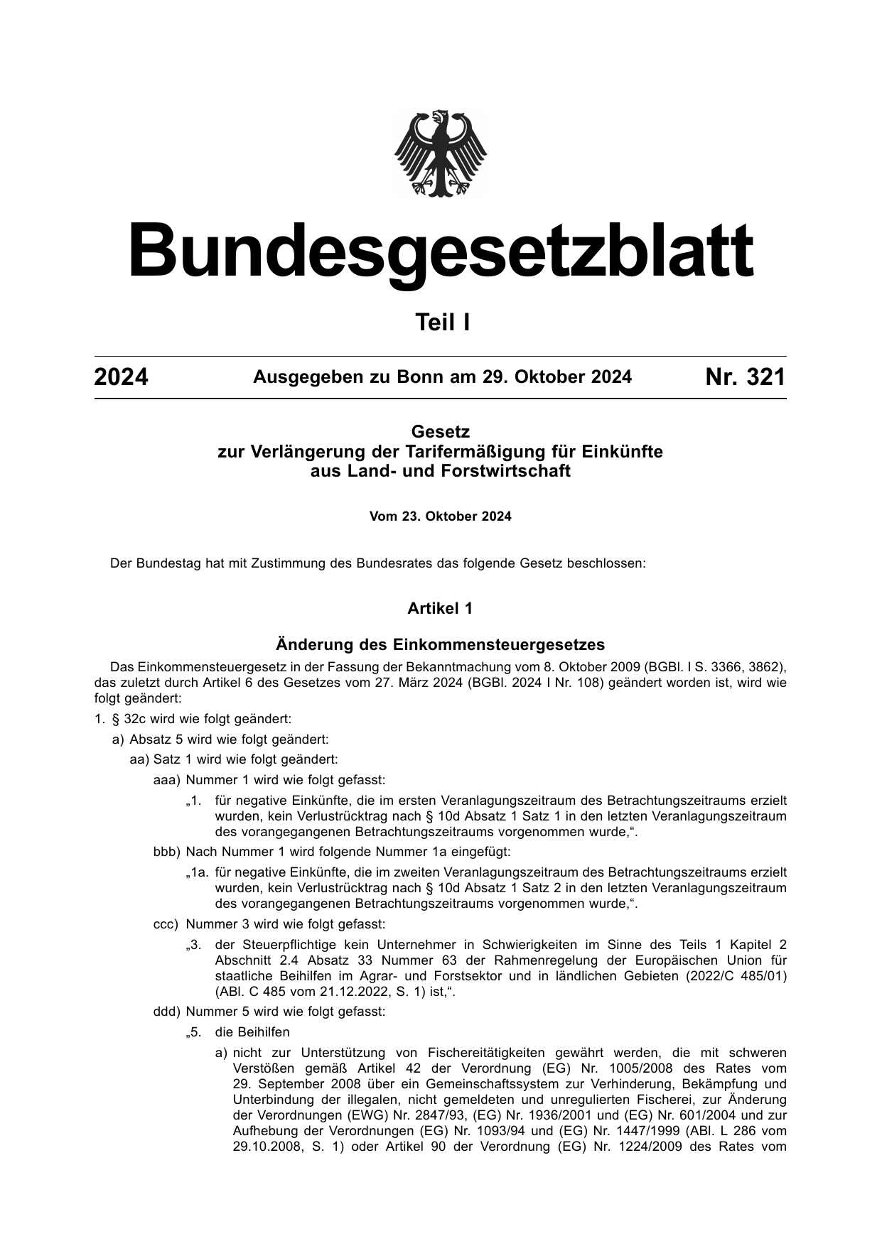 BGBl. 2024, Seite 1 — Originalseite als Abbildung