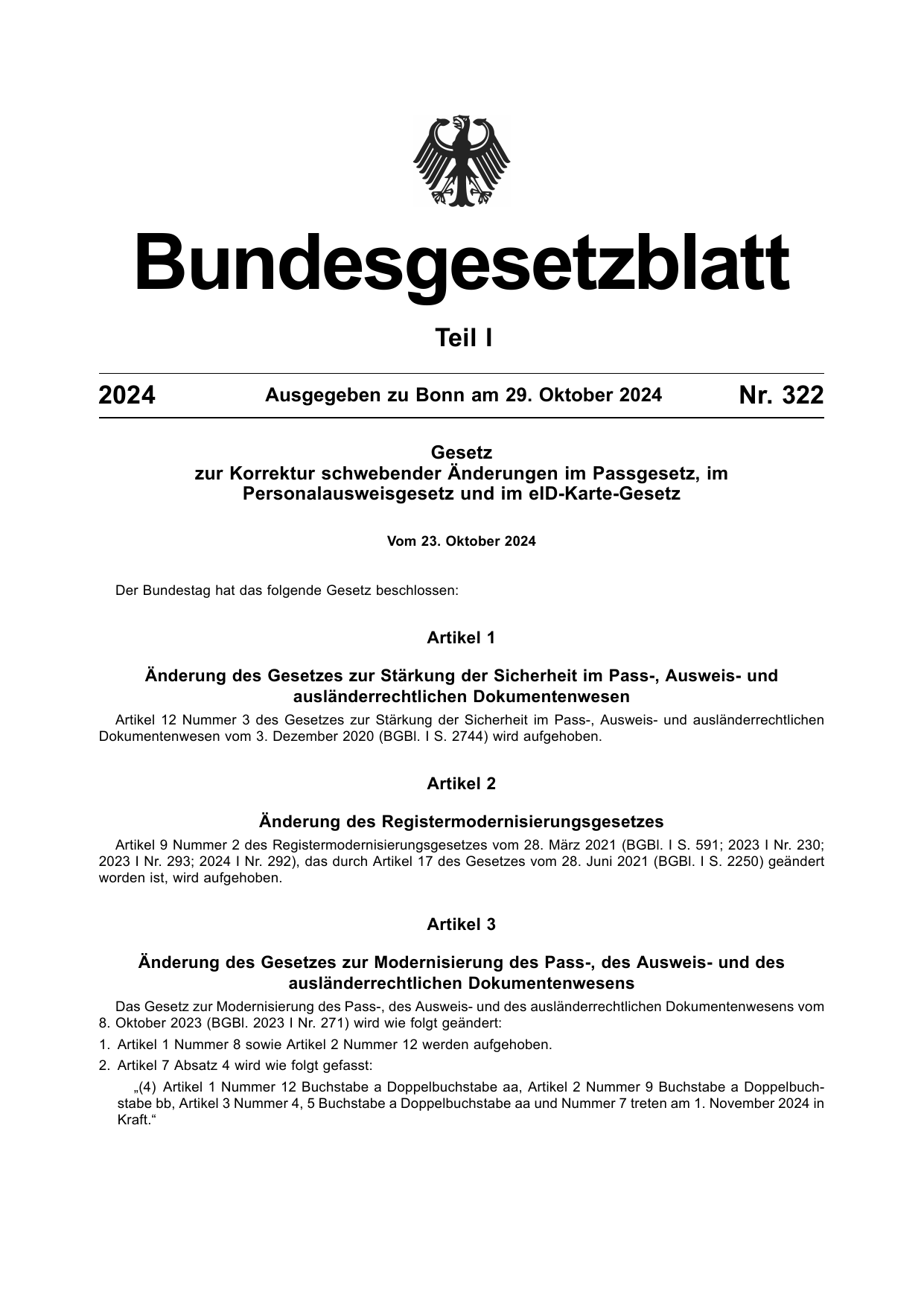 BGBl. 2024, Seite 1 — Originalseite als Abbildung