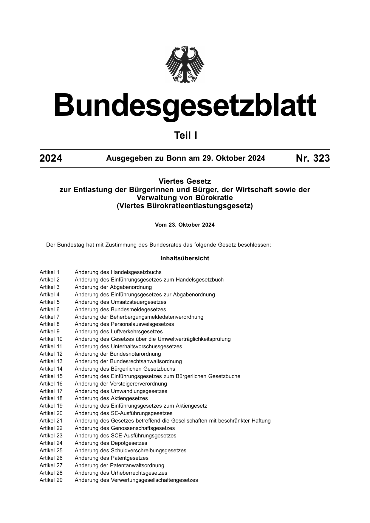 BGBl. 2024, Seite 1 — Originalseite als Abbildung