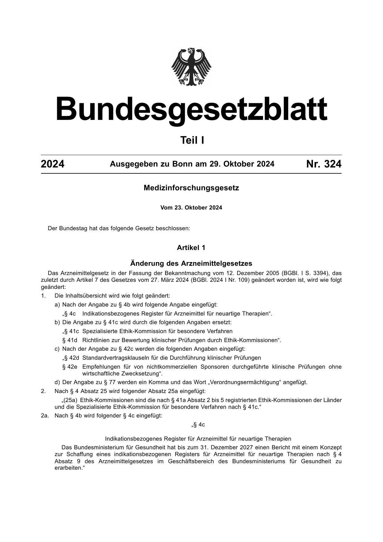 BGBl. 2024, Seite 1 — Originalseite als Abbildung