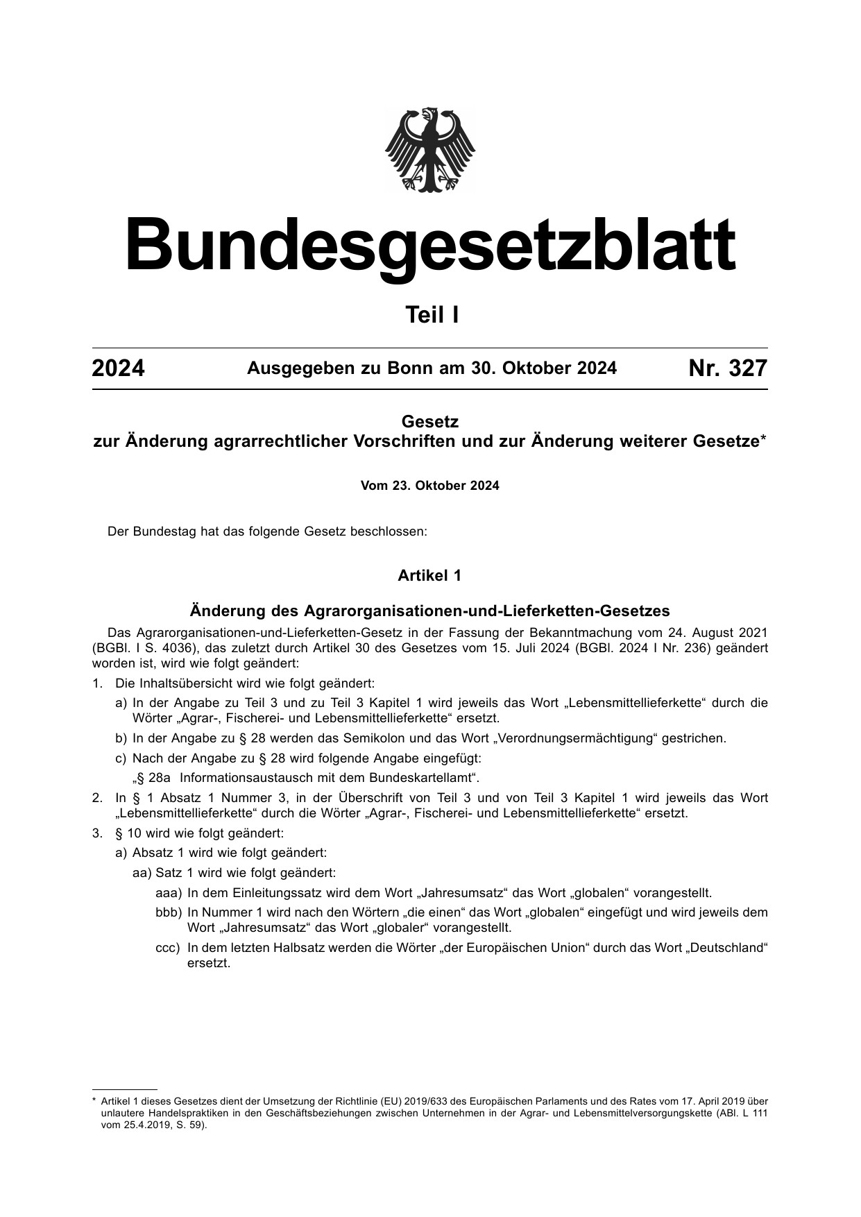 BGBl. 2024, Seite 1 — Originalseite als Abbildung