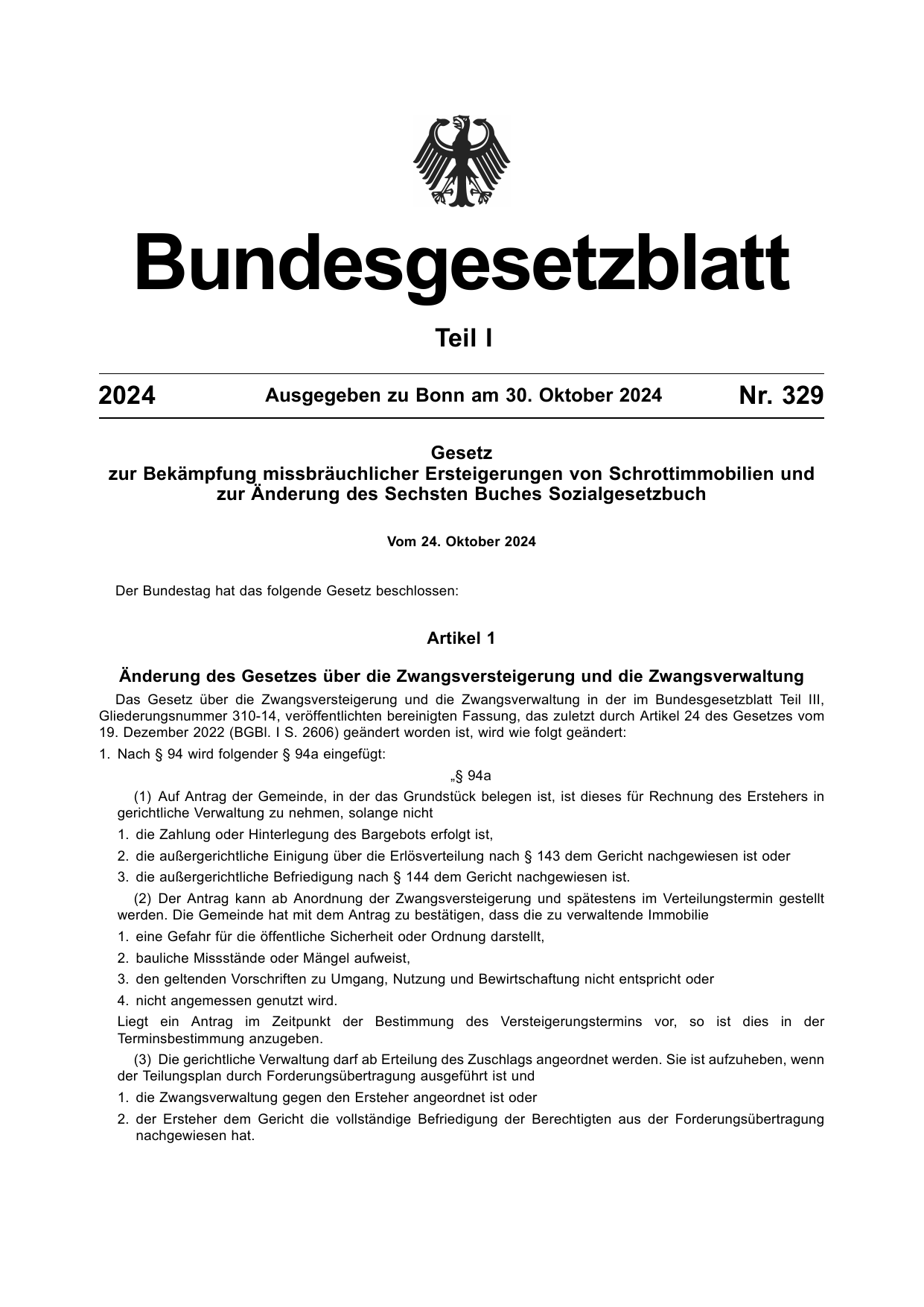 BGBl. 2024, Seite 1 — Originalseite als Abbildung