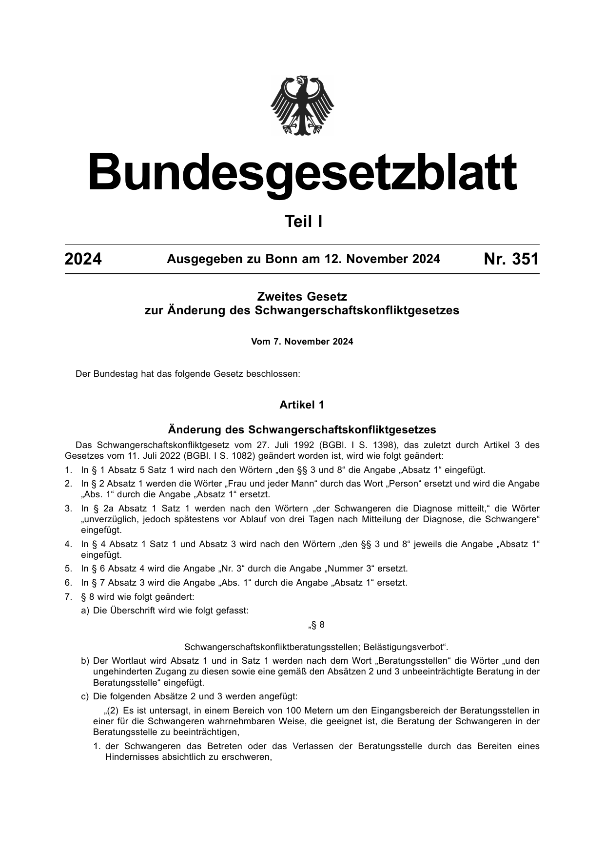 BGBl. 2024, Seite 1 — Originalseite als Abbildung