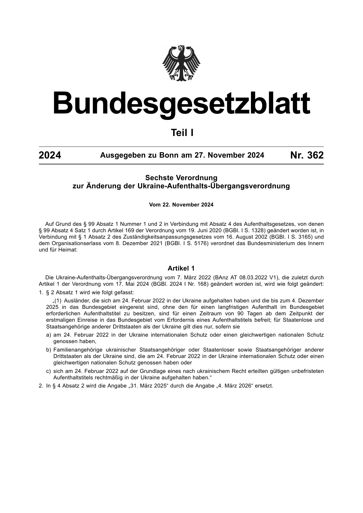 BGBl. 2024, Seite 1 — Originalseite als Abbildung