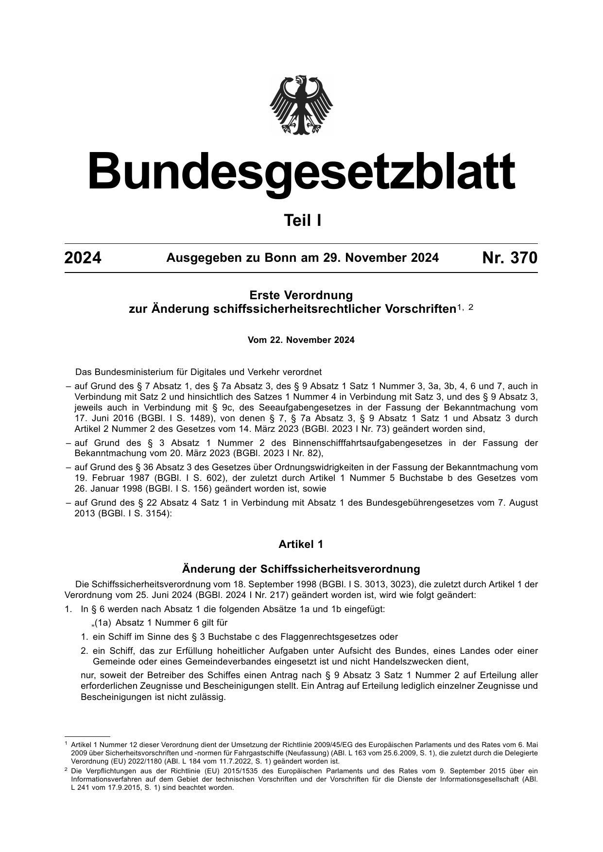 BGBl. 2024, Seite 1 — Originalseite als Abbildung