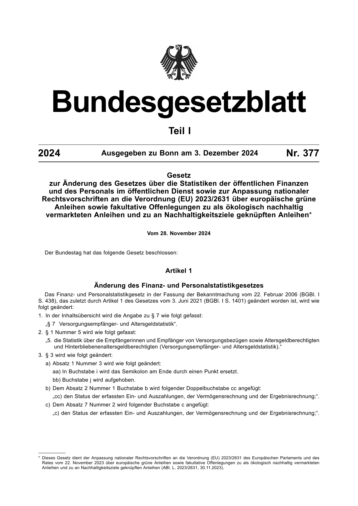 BGBl. 2024, Seite 1 — Originalseite als Abbildung