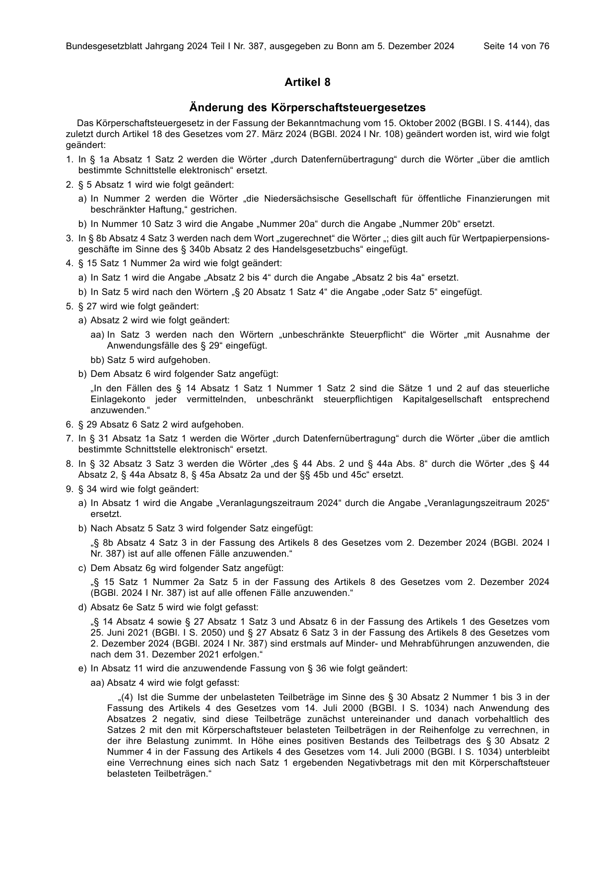 BGBl. 2024, Seite 14 — Originalseite als Abbildung