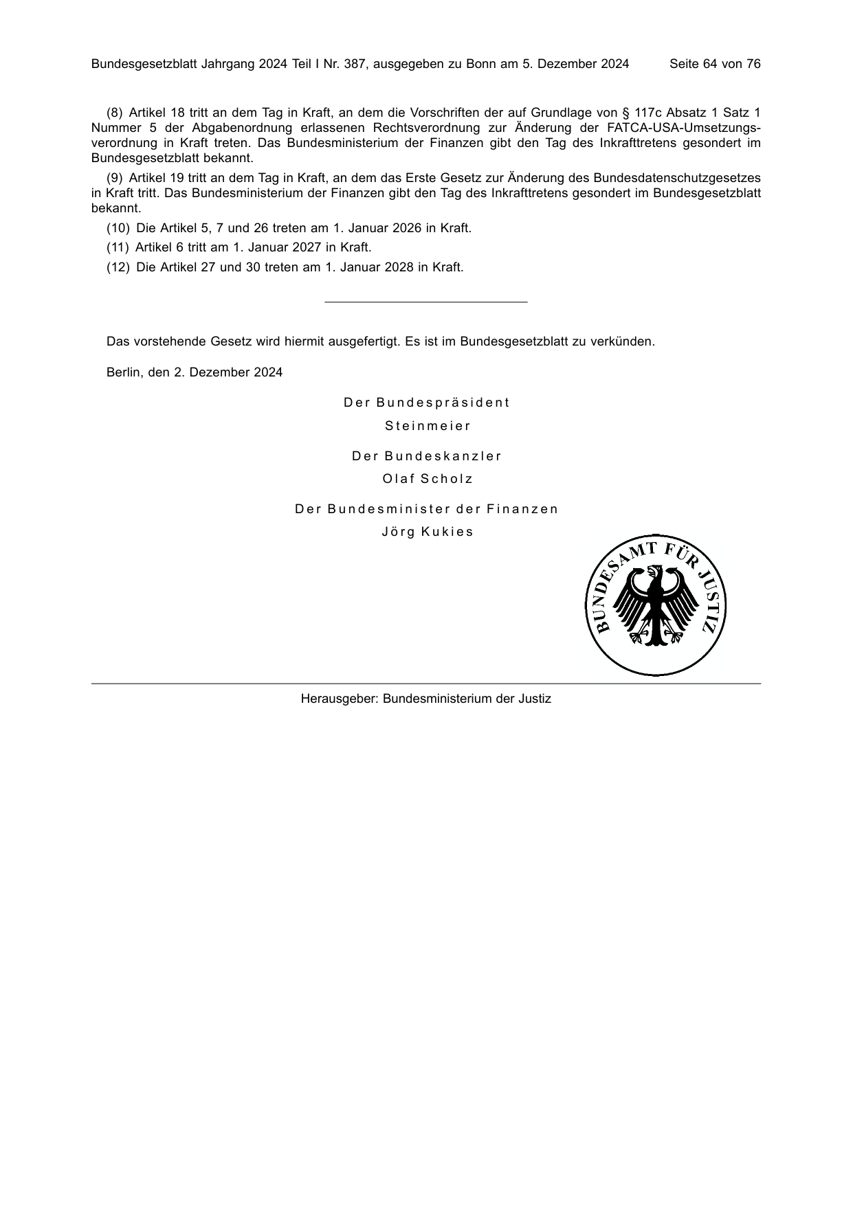 BGBl. 2024, Seite 64 — Originalseite als Abbildung