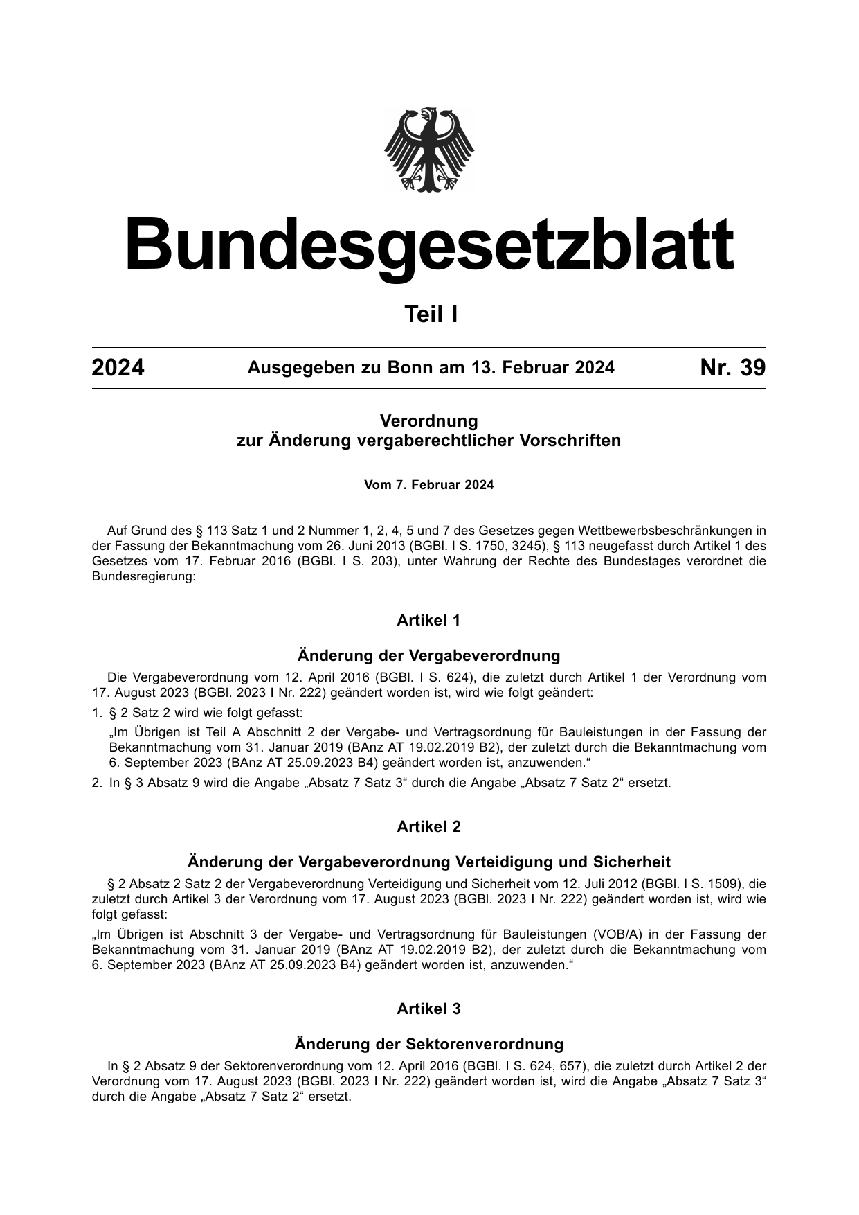 BGBl. 2024, Seite 1 — Originalseite als Abbildung