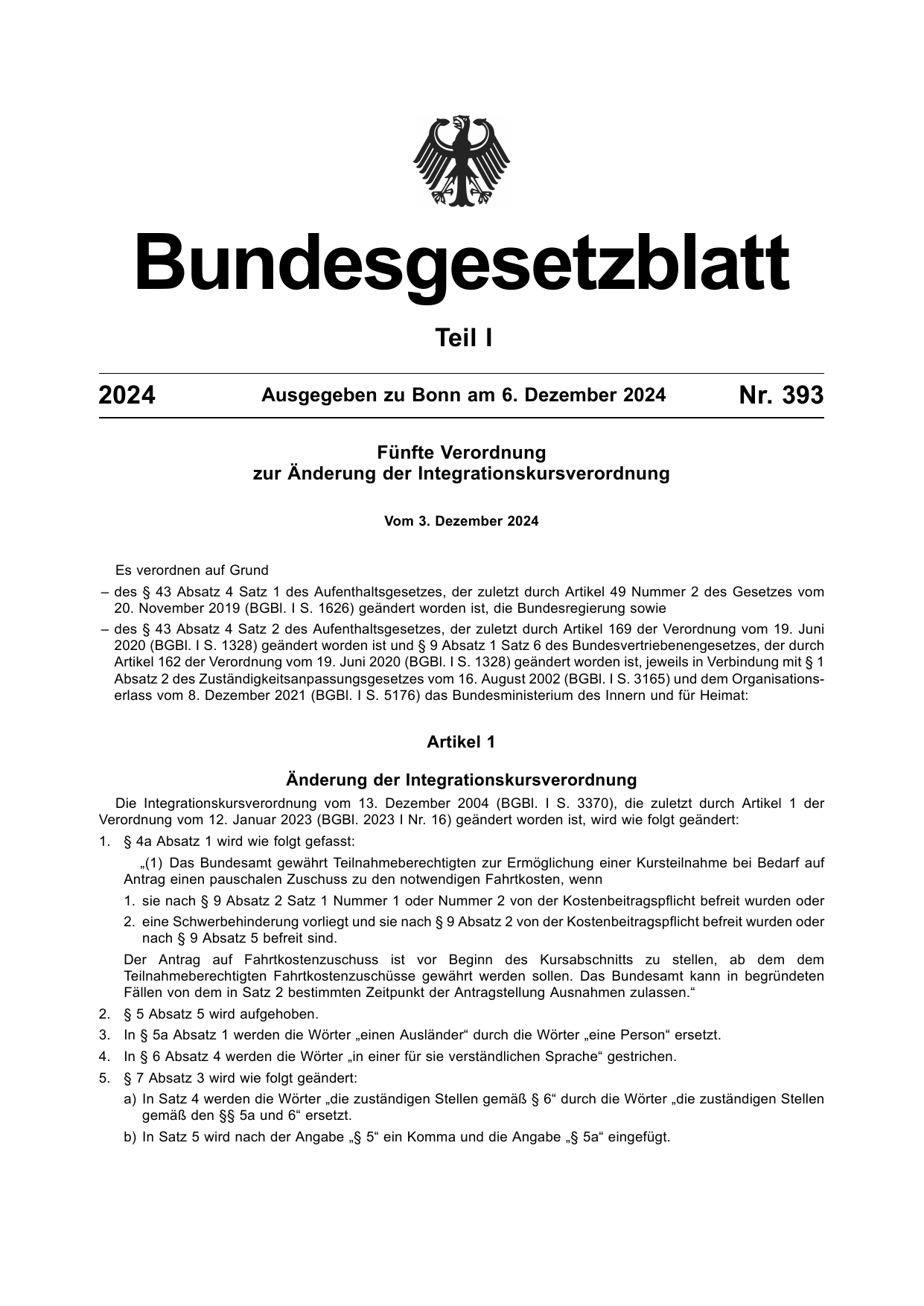 BGBl. 2024, Seite 1 — Originalseite als Abbildung