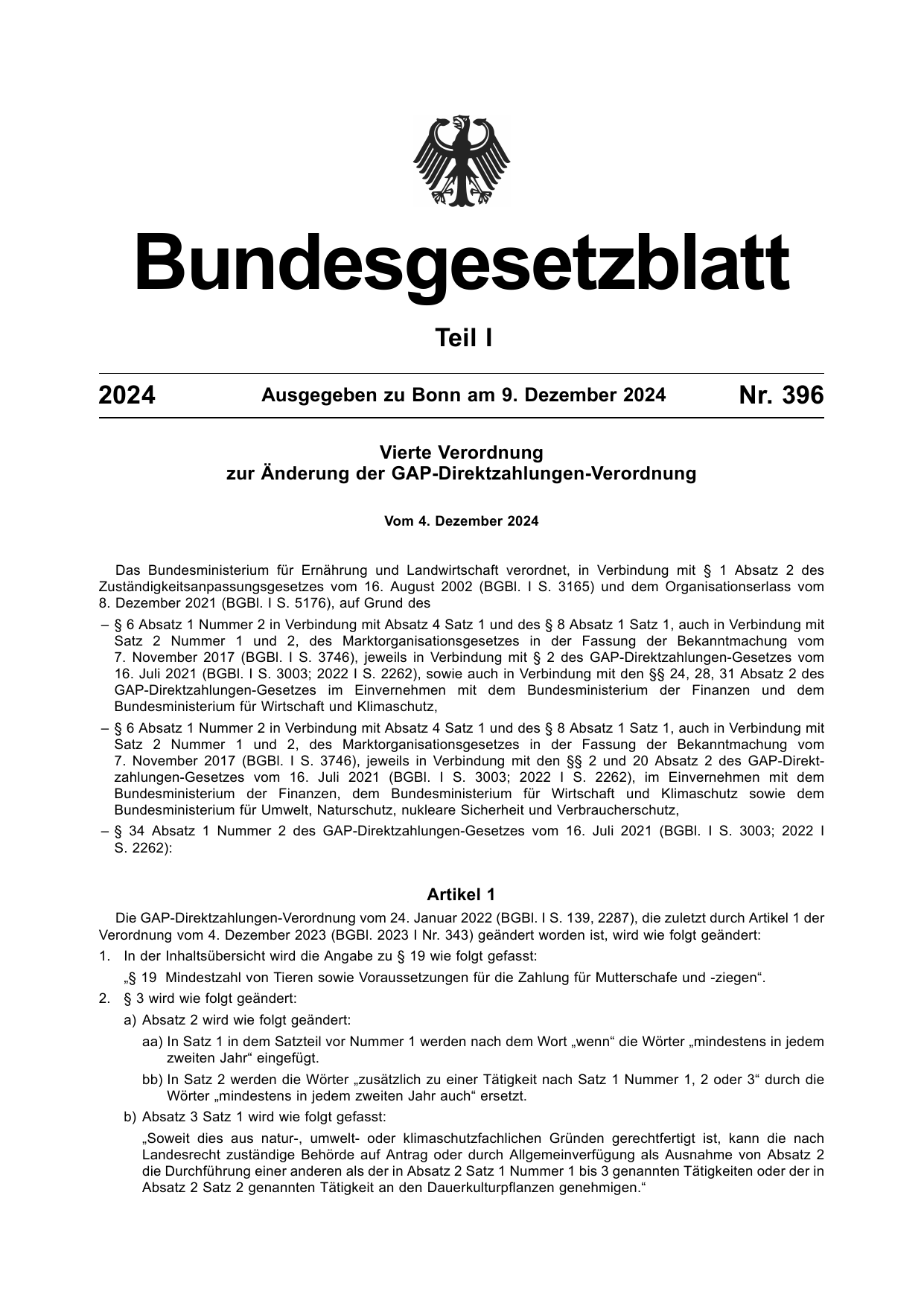 BGBl. 2024, Seite 1 — Originalseite als Abbildung