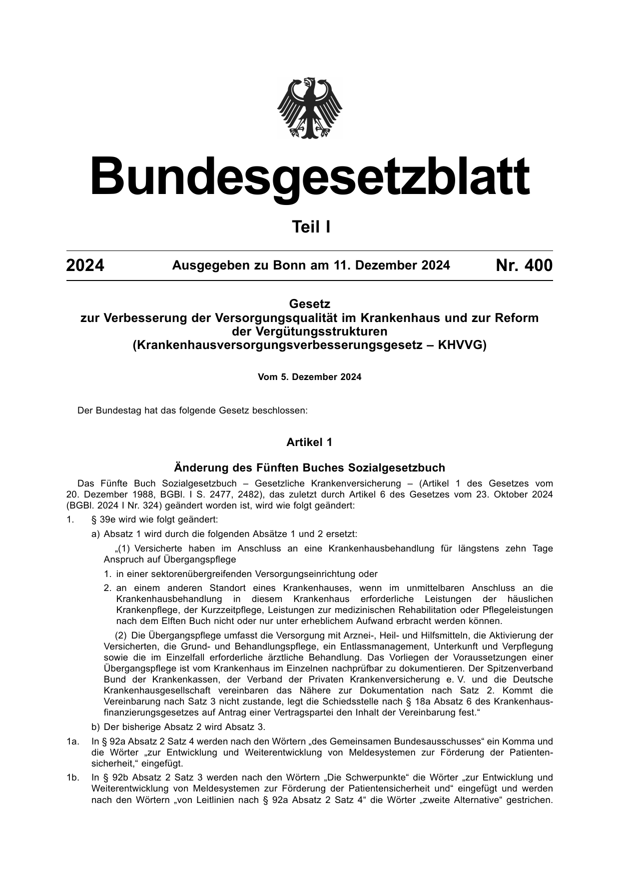BGBl. 2024, Seite 1 — Originalseite als Abbildung