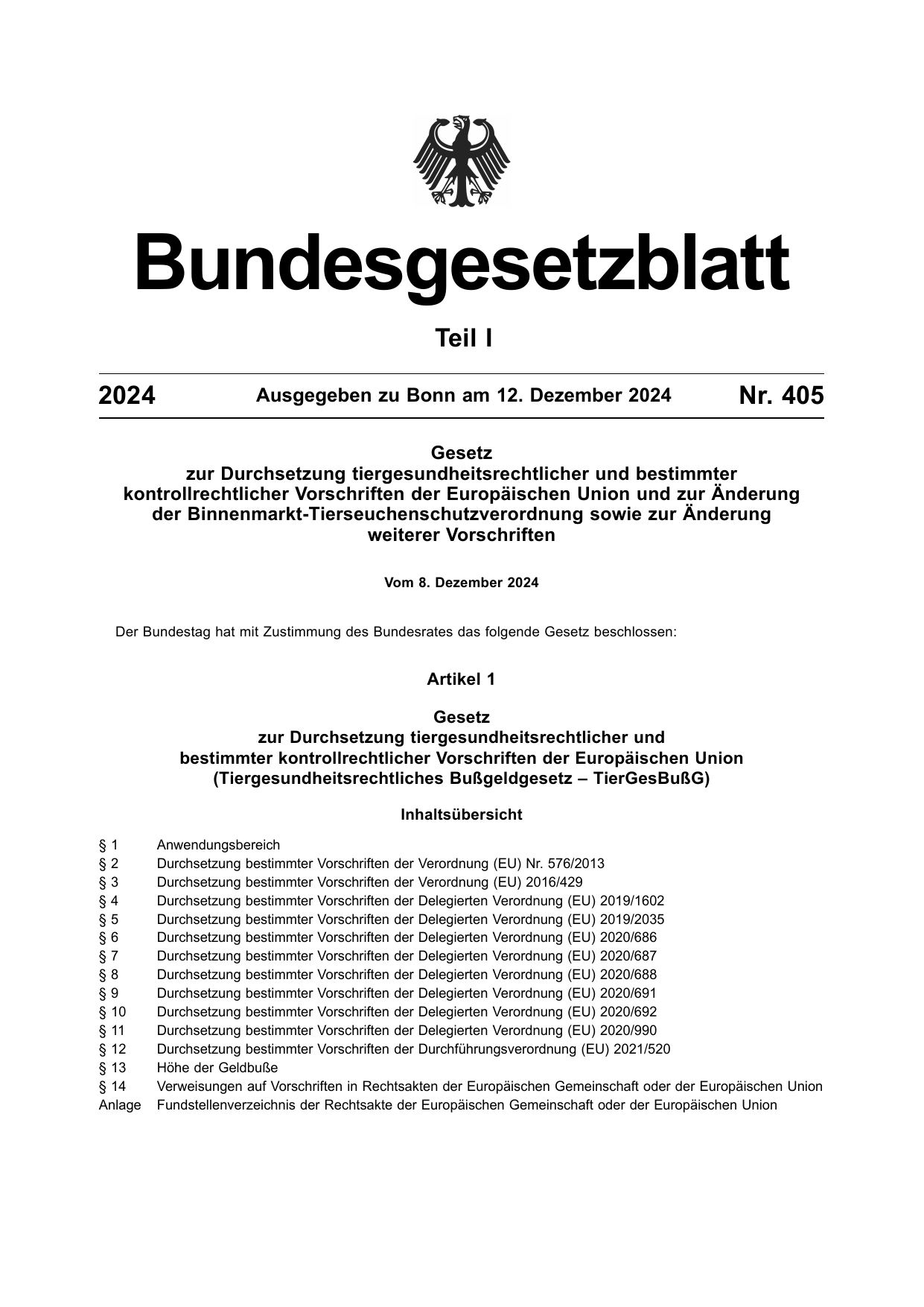 BGBl. 2024, Seite 1 — Originalseite als Abbildung