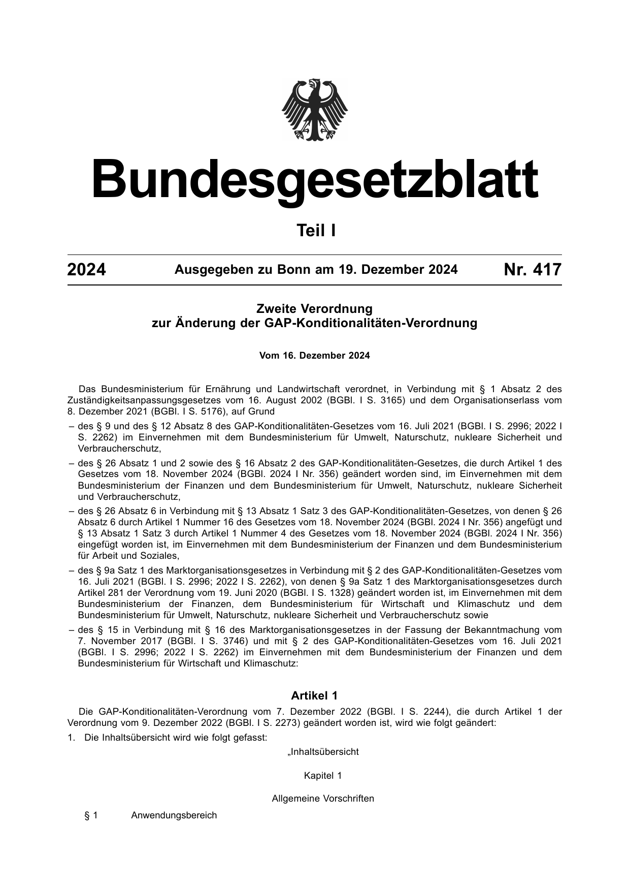 BGBl. 2024, Seite 1 — Originalseite als Abbildung