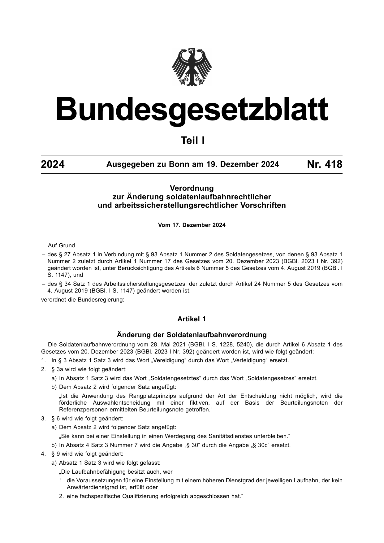 BGBl. 2024, Seite 1 — Originalseite als Abbildung