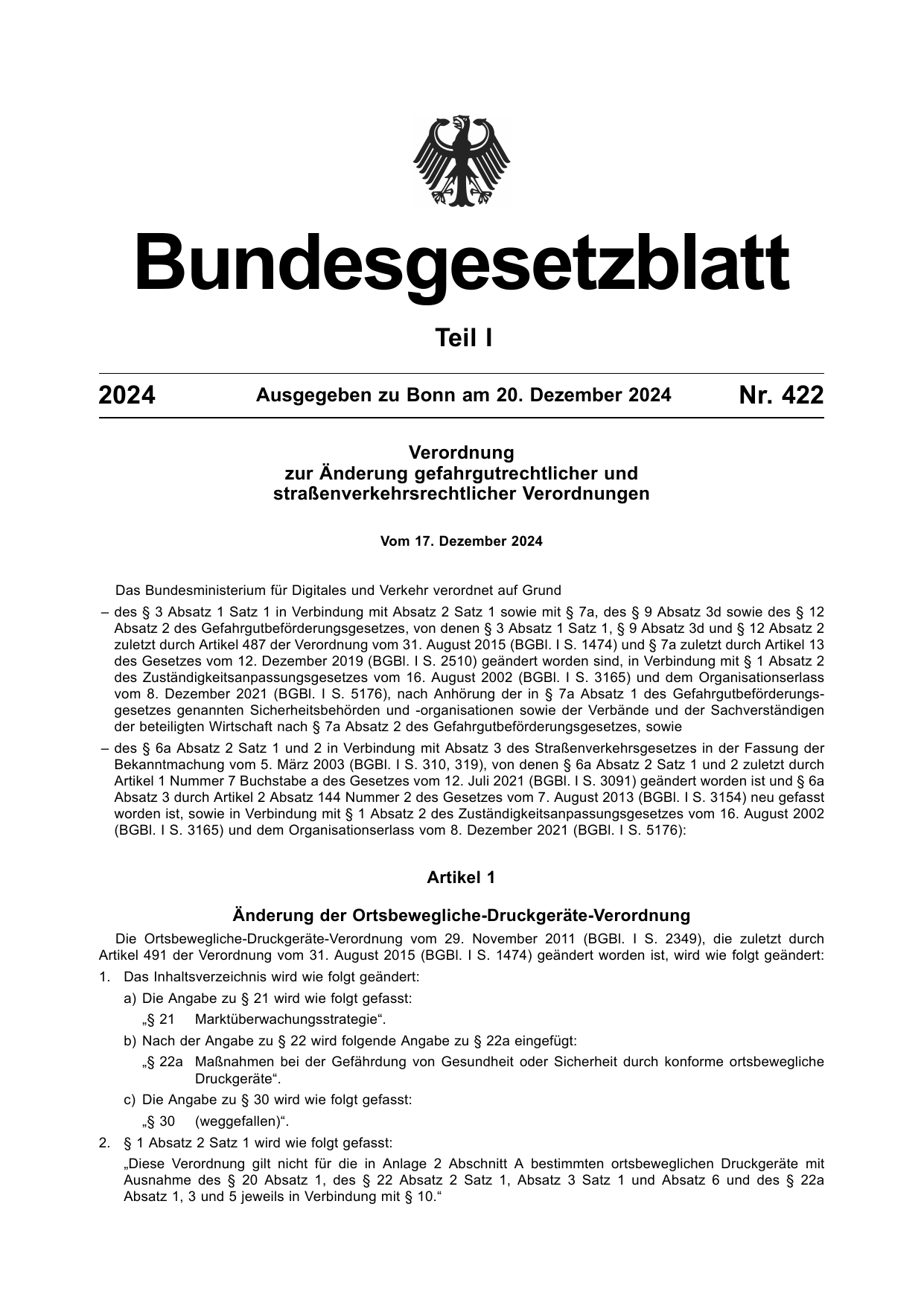 BGBl. 2024, Seite 1 — Originalseite als Abbildung