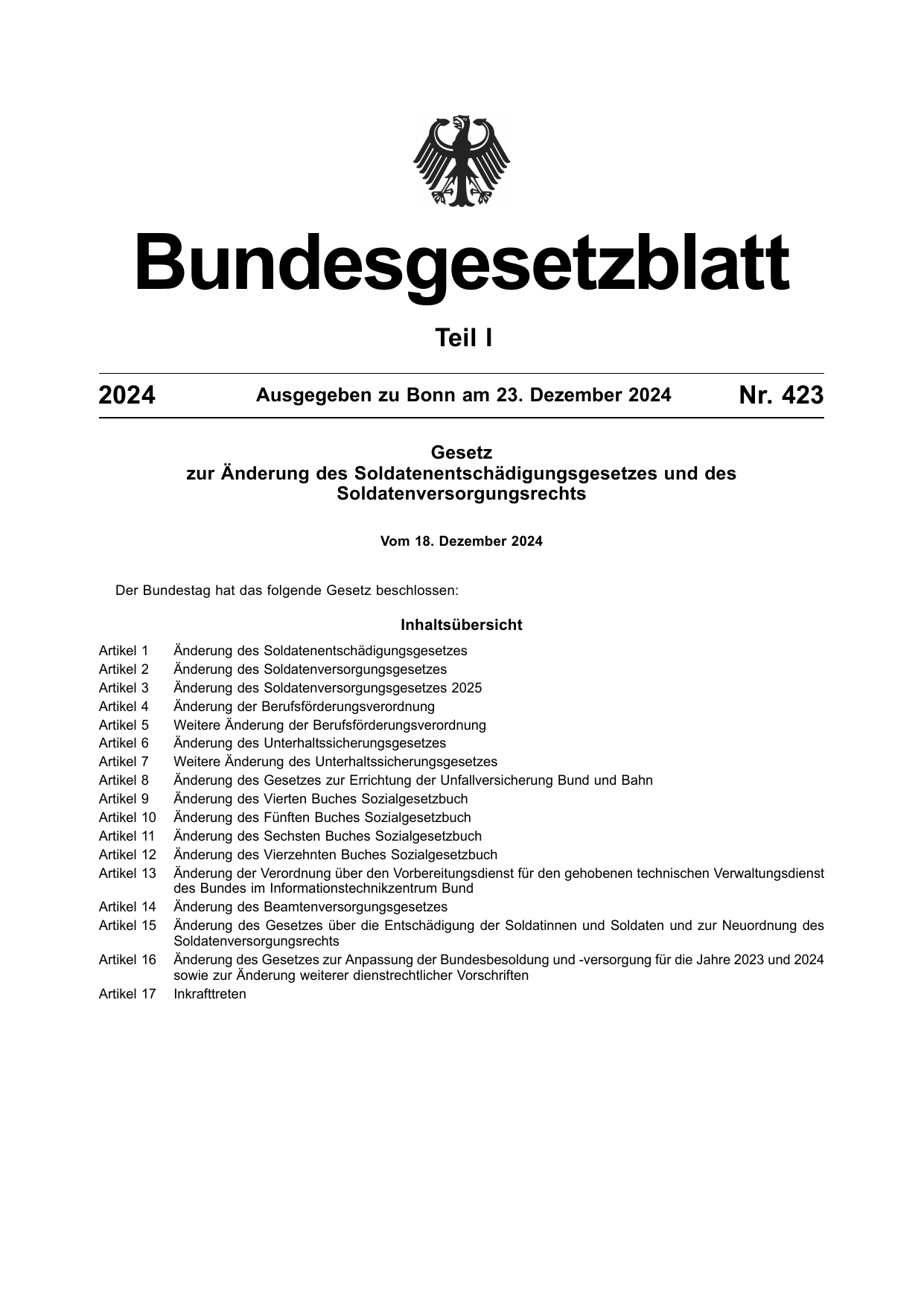BGBl. 2024, Seite 1 — Originalseite als Abbildung