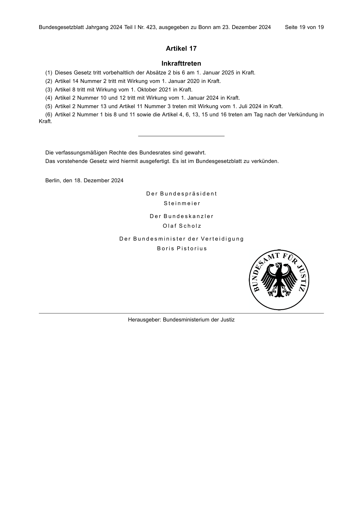 BGBl. 2024, Seite 19 — Originalseite als Abbildung