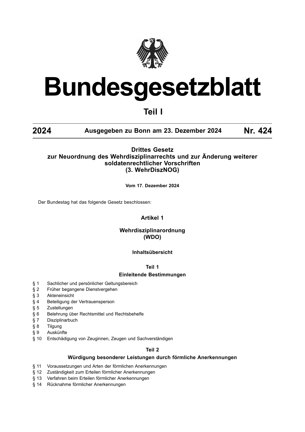 BGBl. 2024, Seite 1 — Originalseite als Abbildung