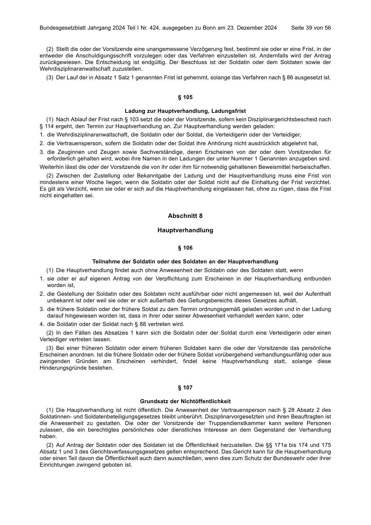 BGBl. 2024, Seite 39 — Originalseite als Abbildung
