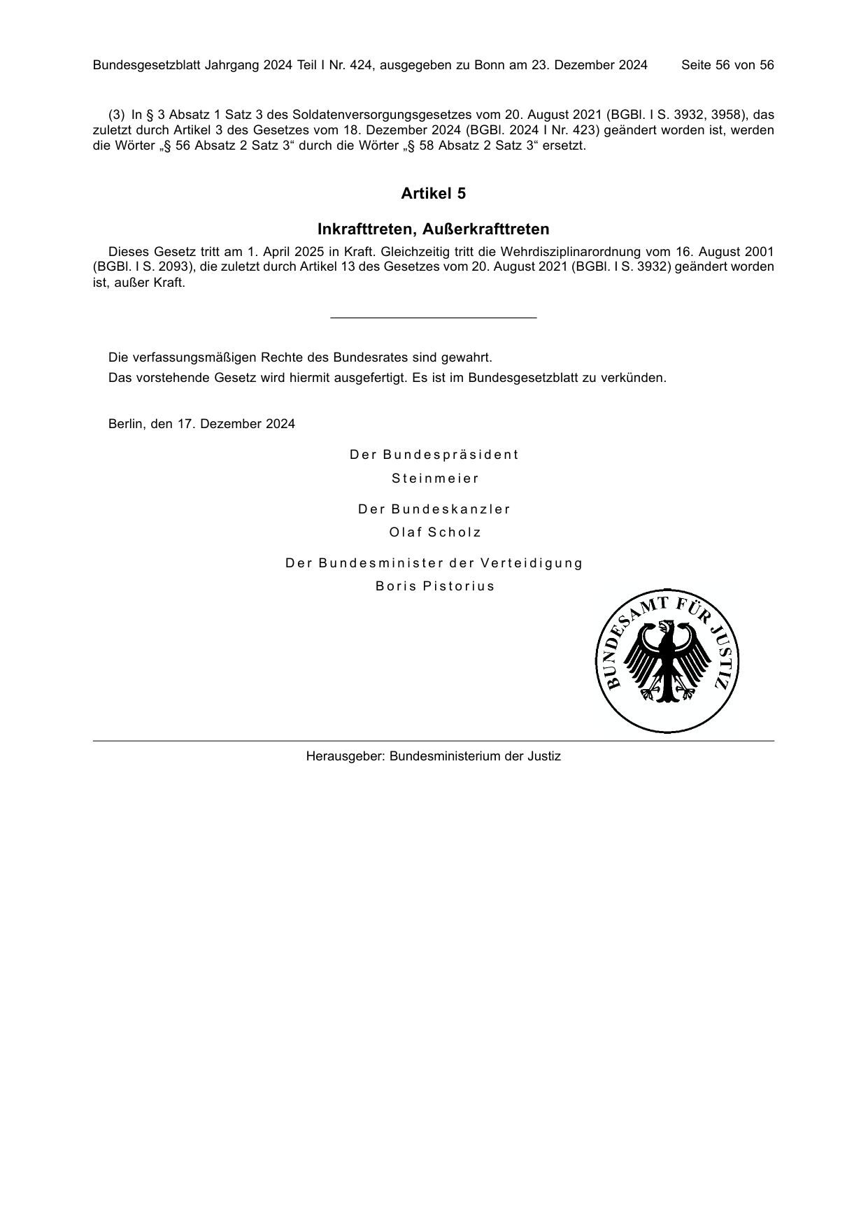 BGBl. 2024, Seite 56 — Originalseite als Abbildung