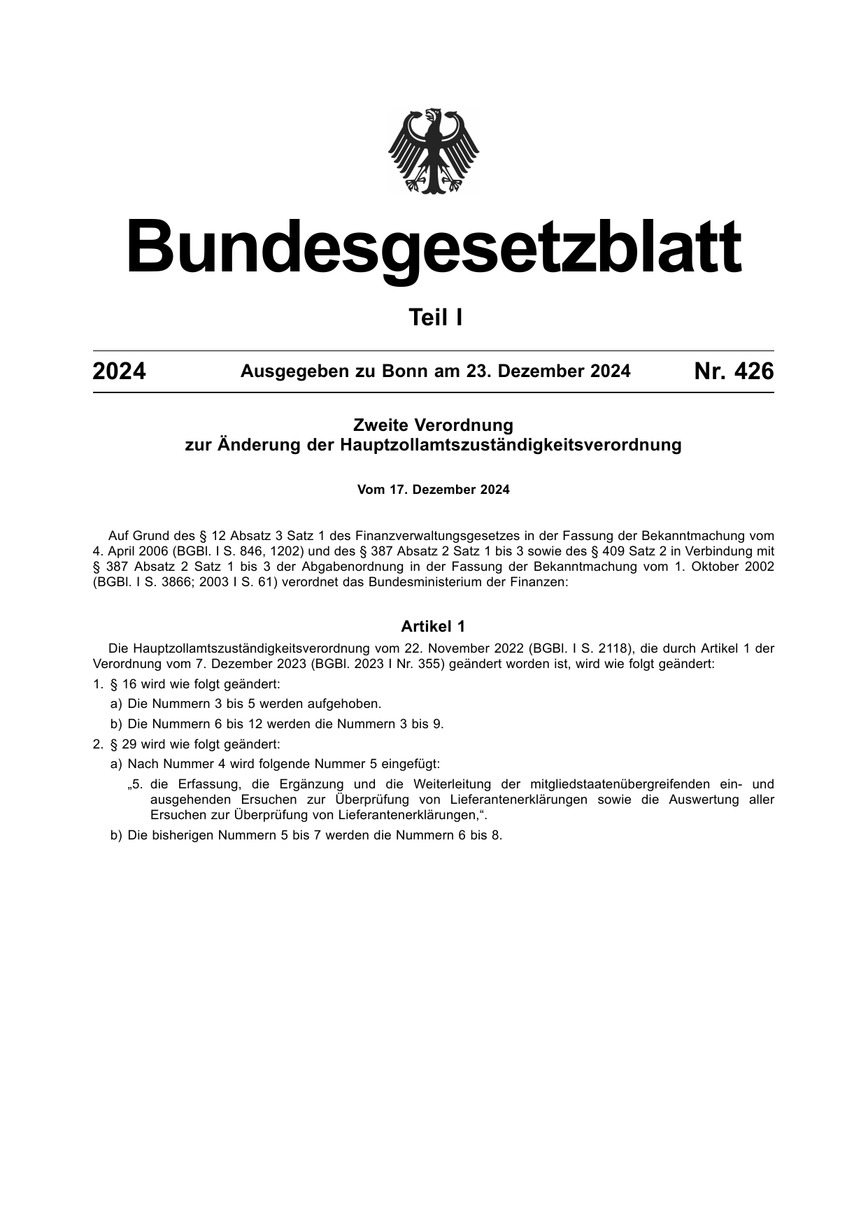 BGBl. 2024, Seite 1 — Originalseite als Abbildung