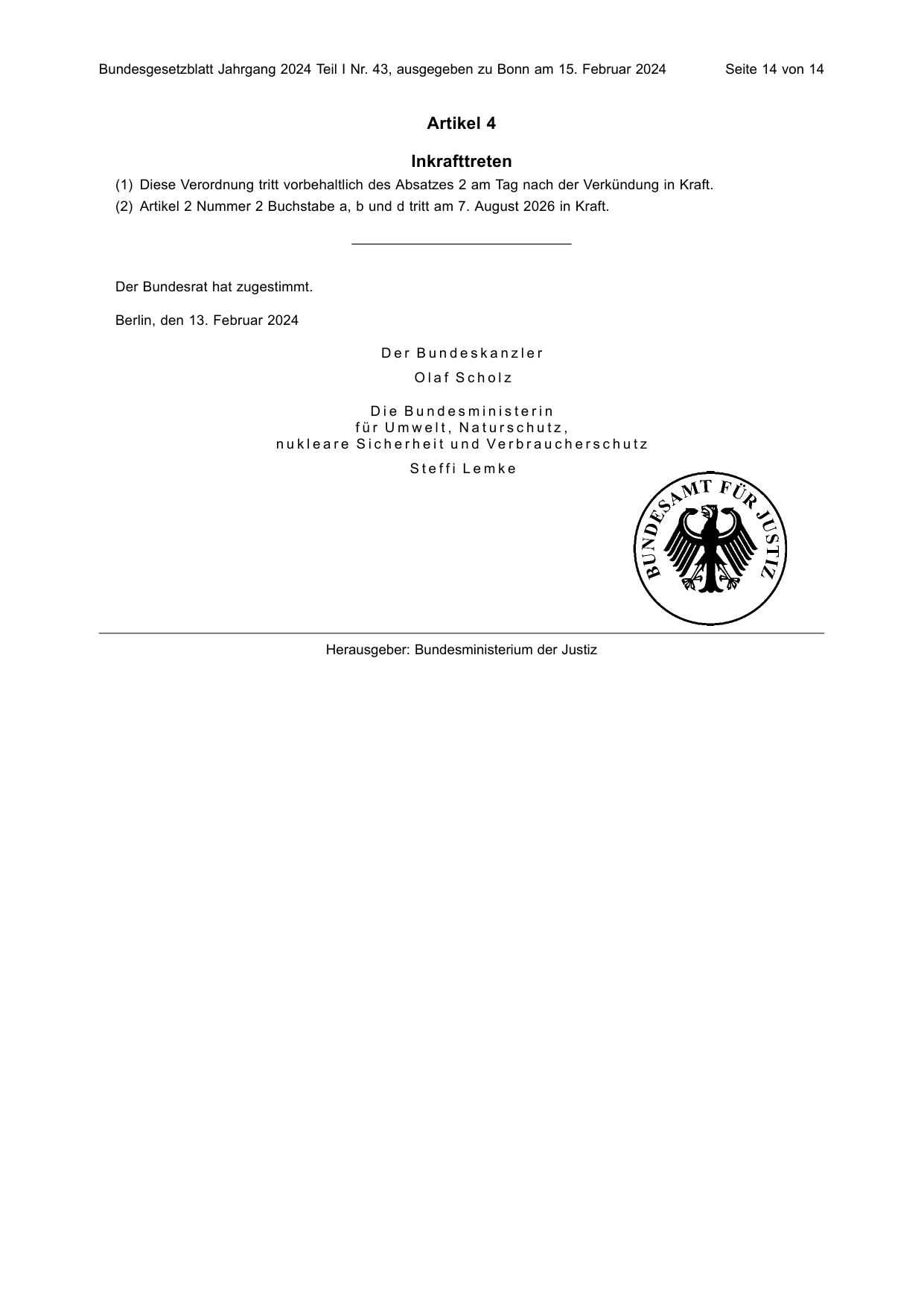 BGBl. 2024, Seite 14 — Originalseite als Abbildung