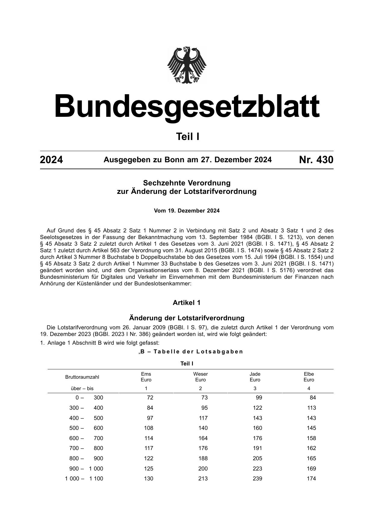BGBl. 2024, Seite 1 — Originalseite als Abbildung