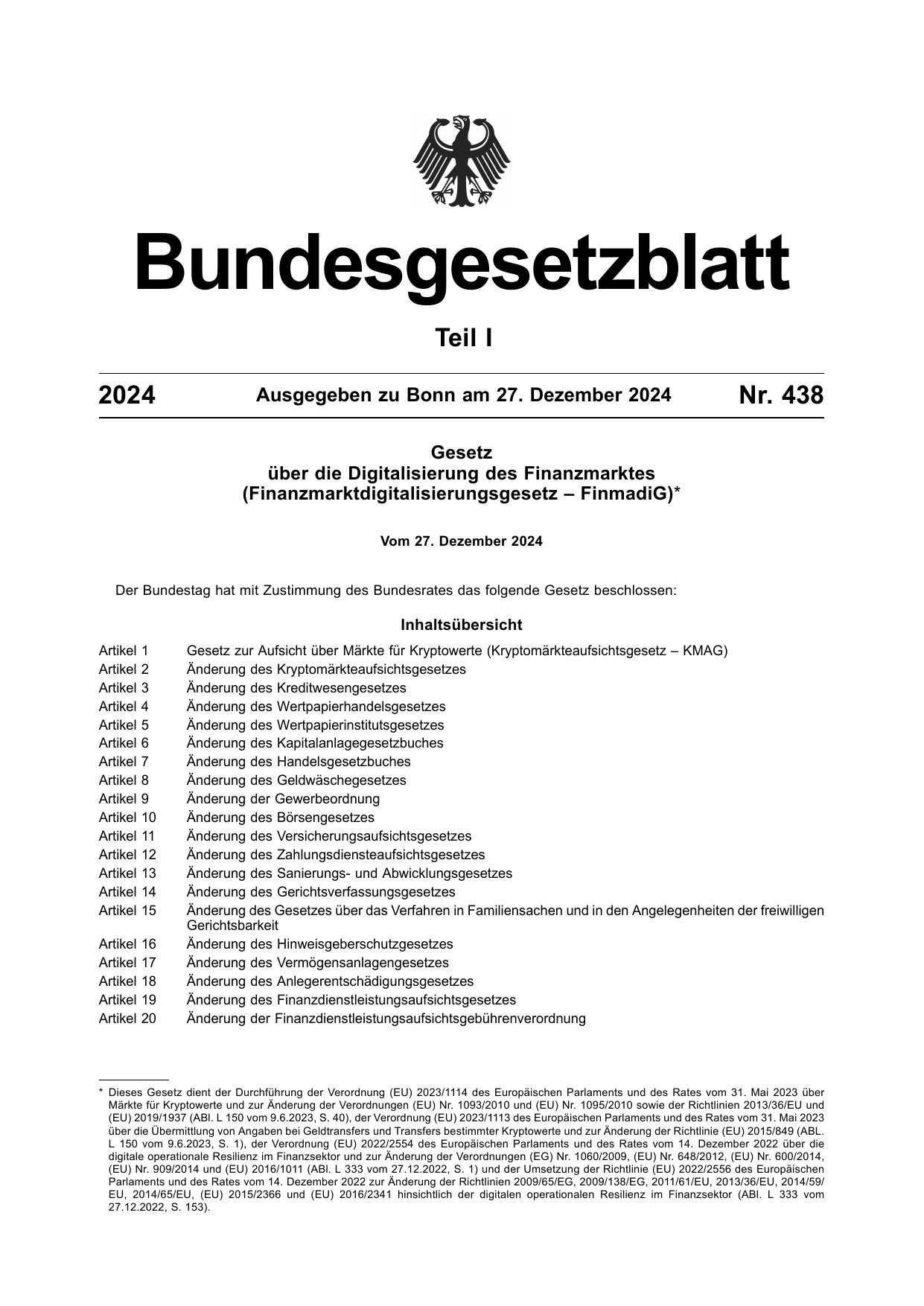 BGBl. 2024, Seite 1 — Originalseite als Abbildung