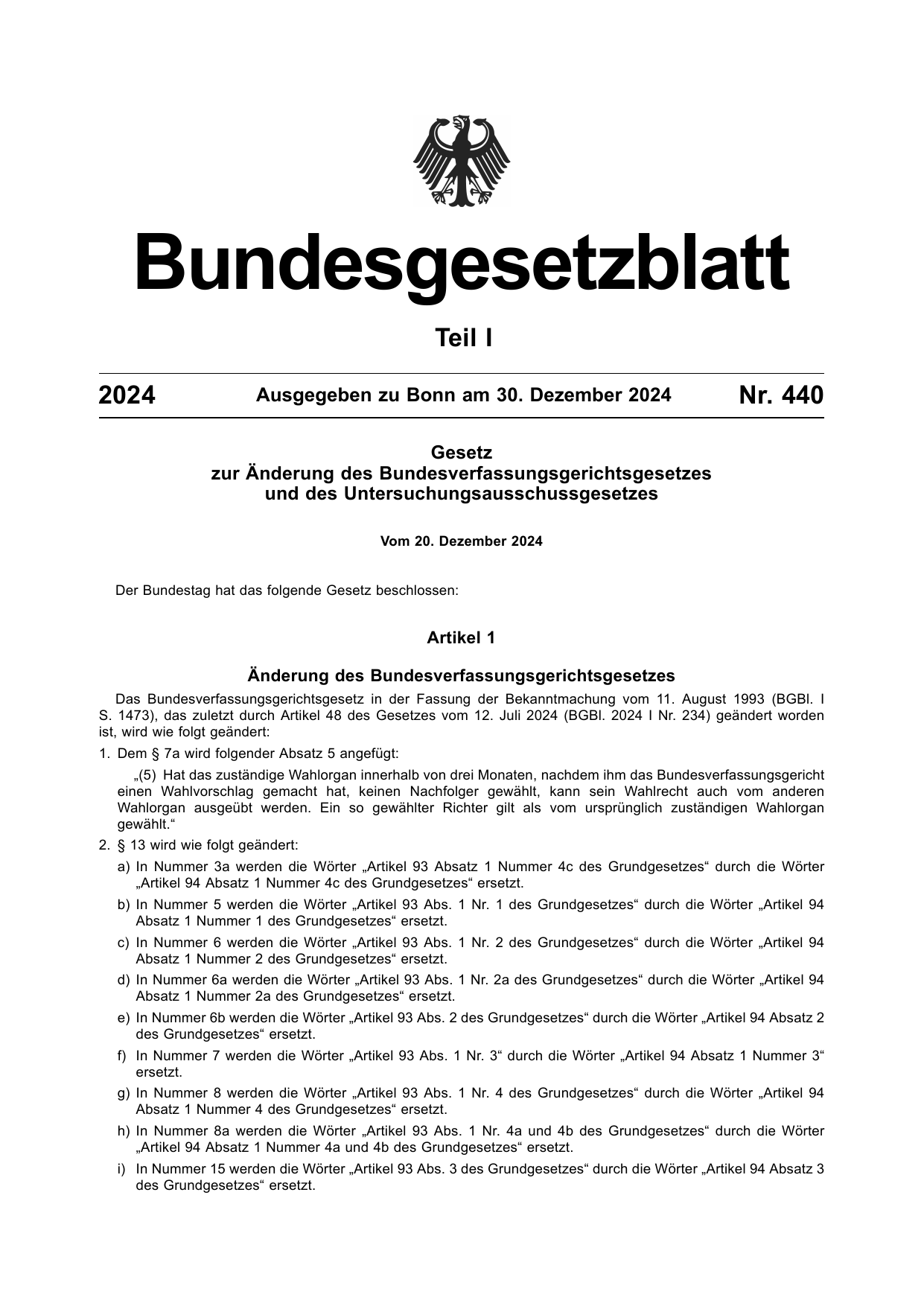 BGBl. 2024, Seite 1 — Originalseite als Abbildung