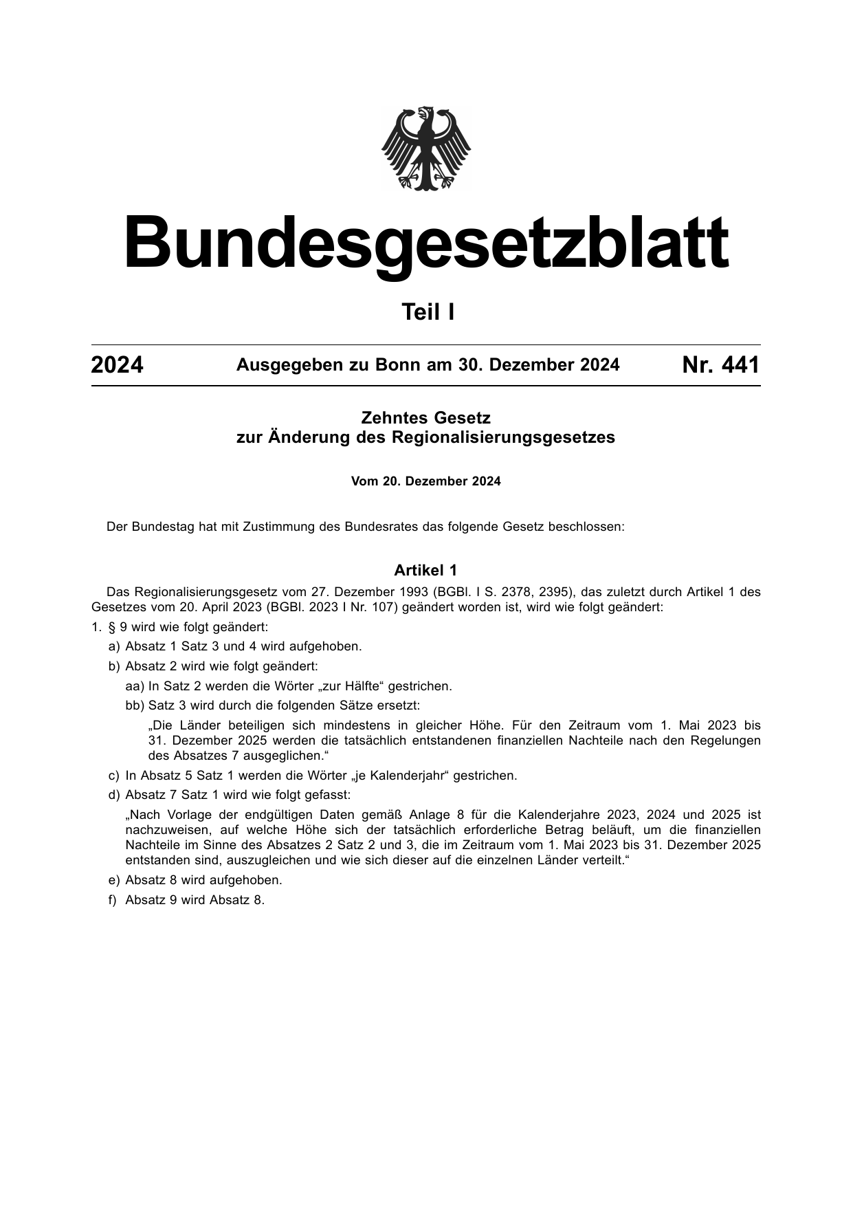 BGBl. 2024, Seite 1 — Originalseite als Abbildung