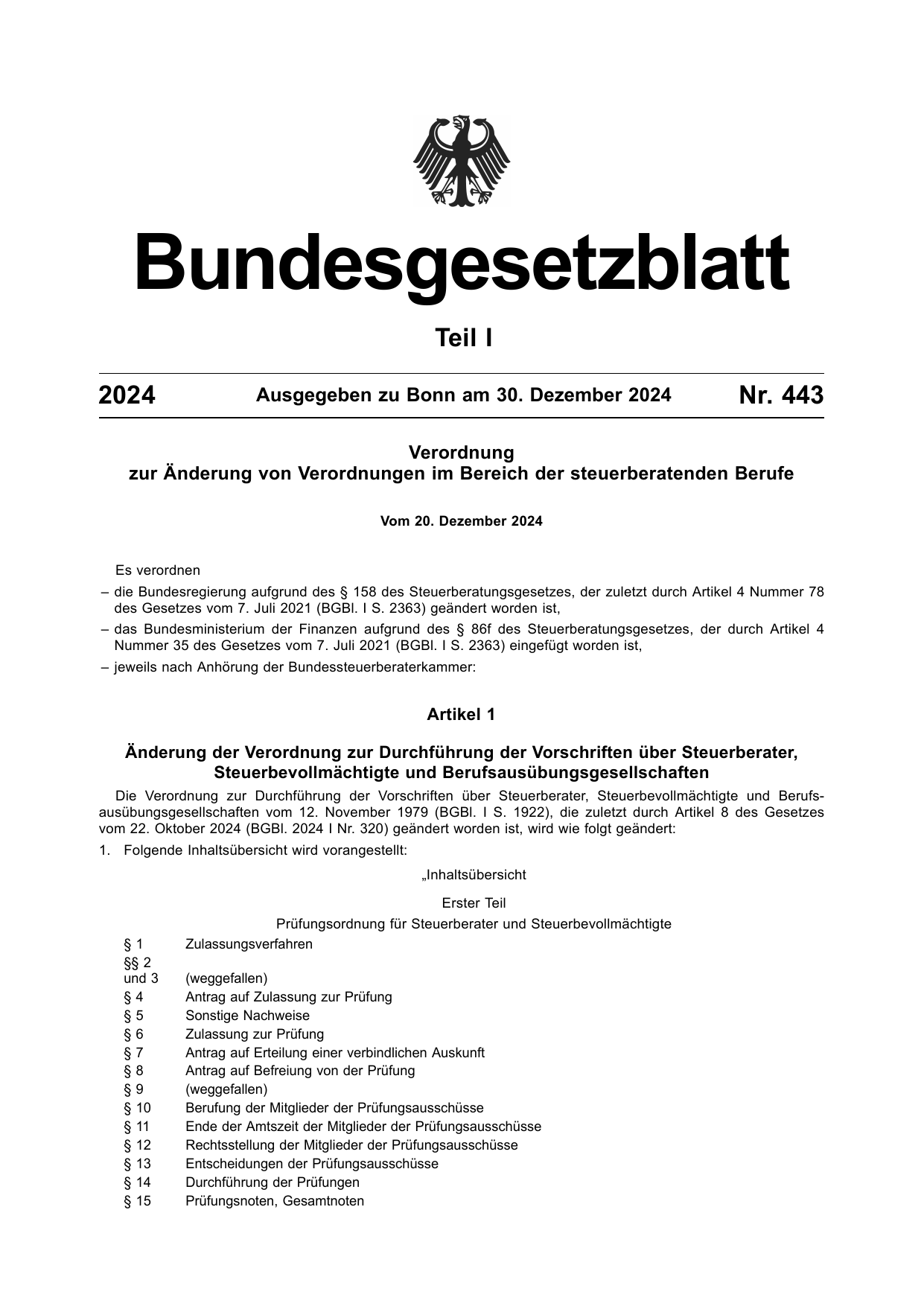 BGBl. 2024, Seite 1 — Originalseite als Abbildung