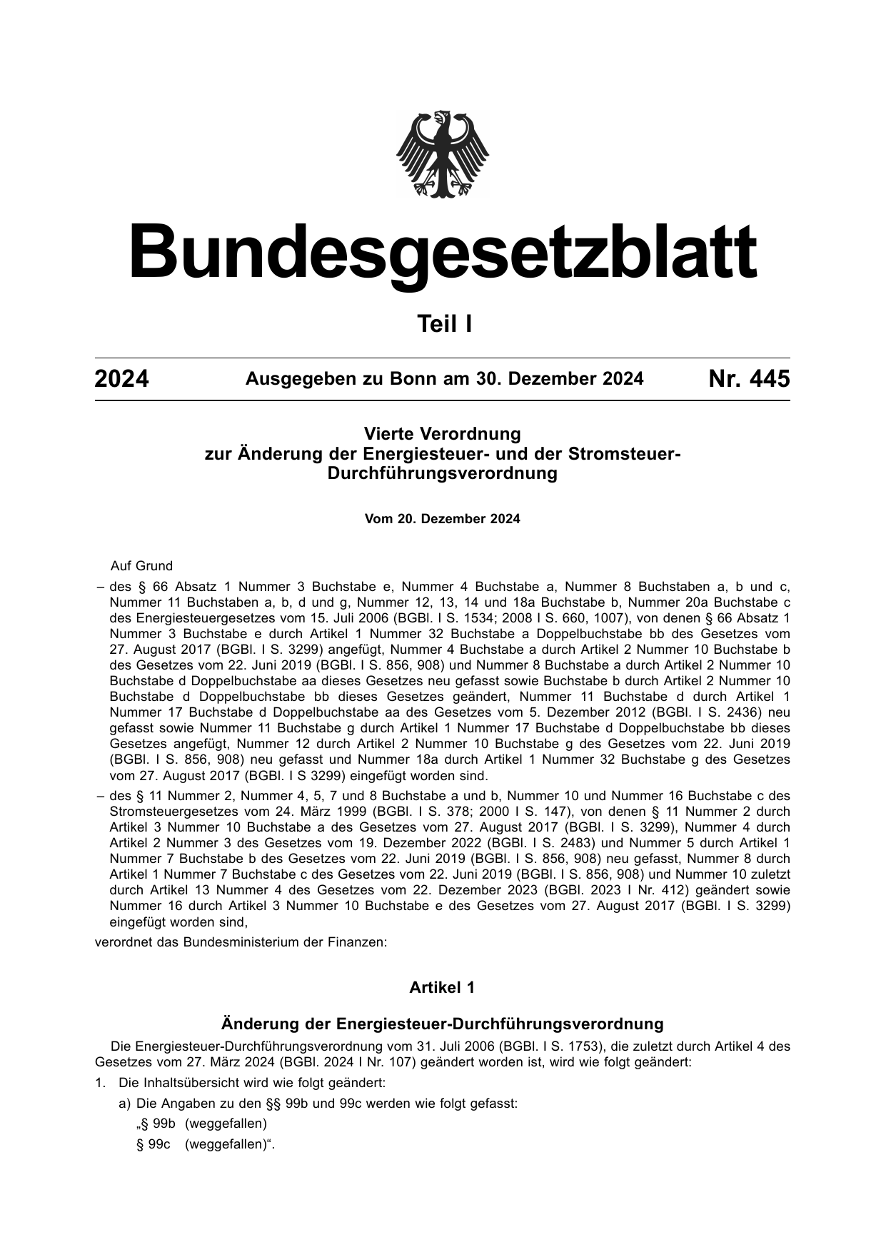 BGBl. 2024, Seite 1 — Originalseite als Abbildung