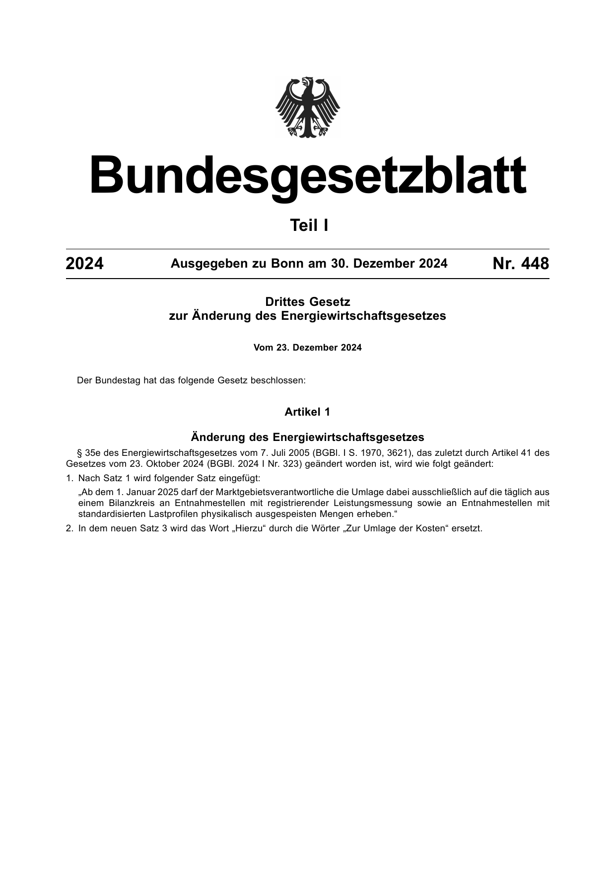 BGBl. 2024, Seite 1 — Originalseite als Abbildung