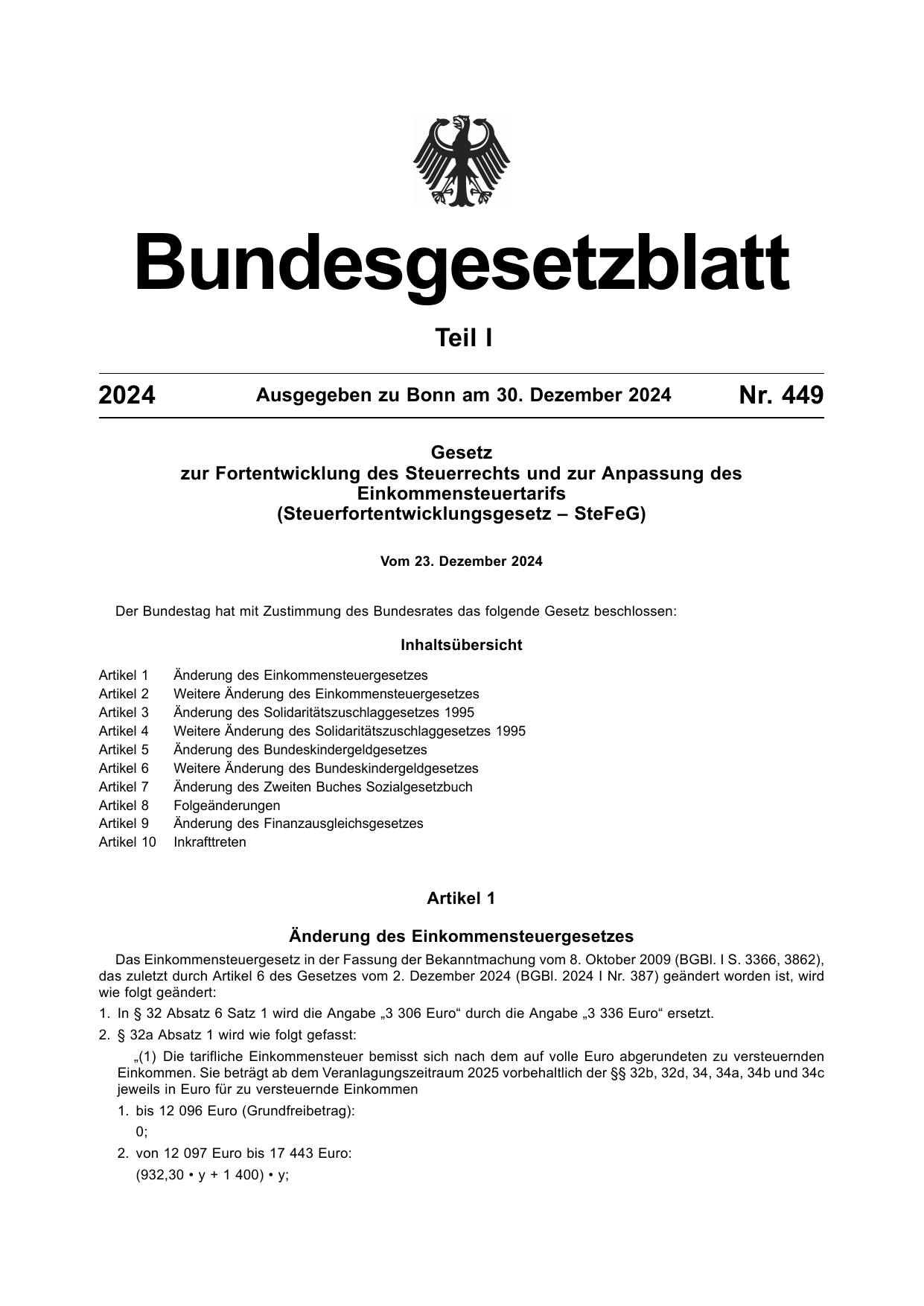 BGBl. 2024, Seite 1 — Originalseite als Abbildung