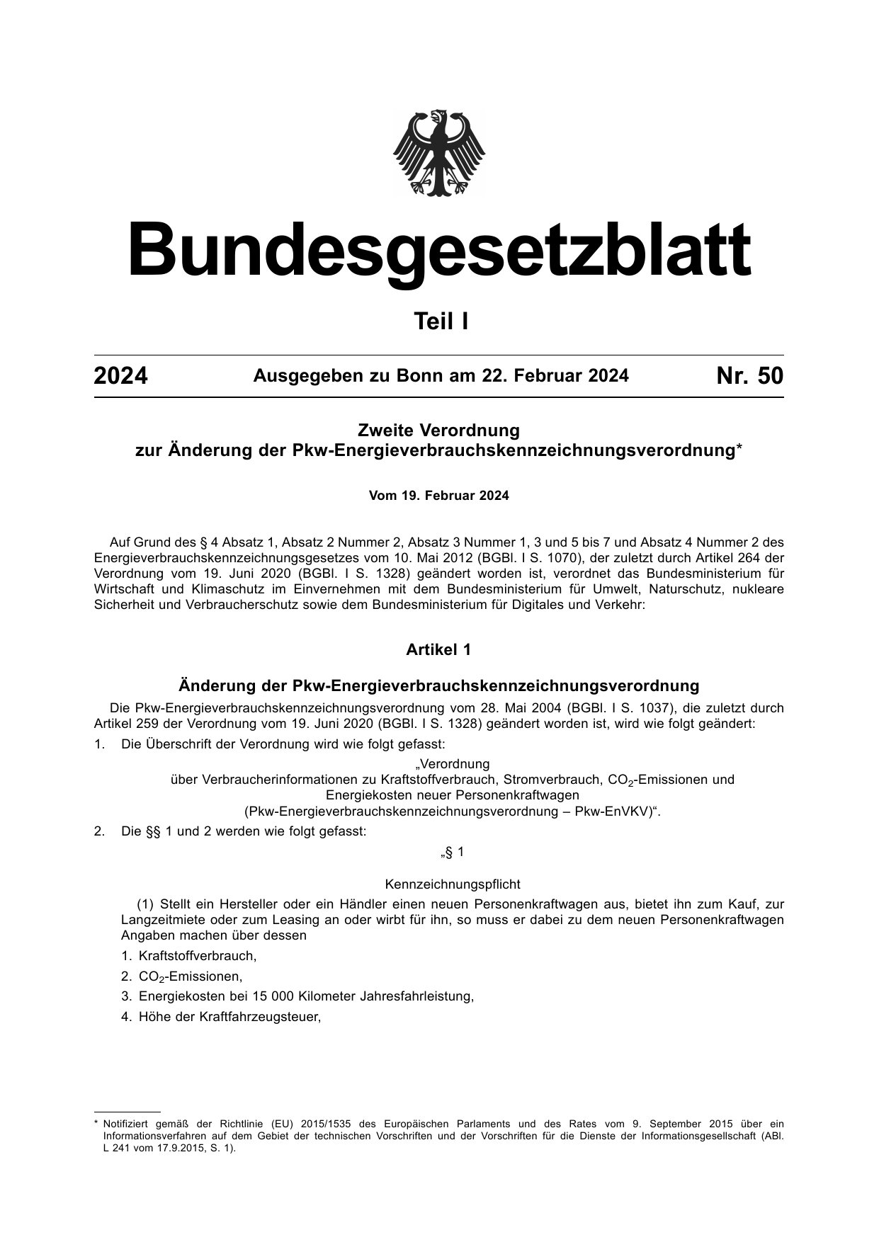 BGBl. 2024, Seite 1 — Originalseite als Abbildung