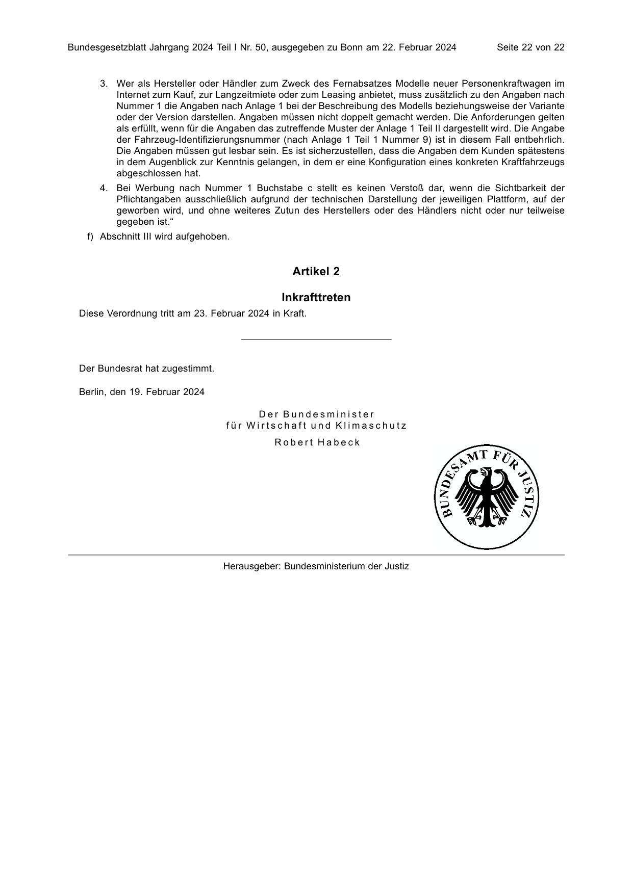 BGBl. 2024, Seite 22 — Originalseite als Abbildung